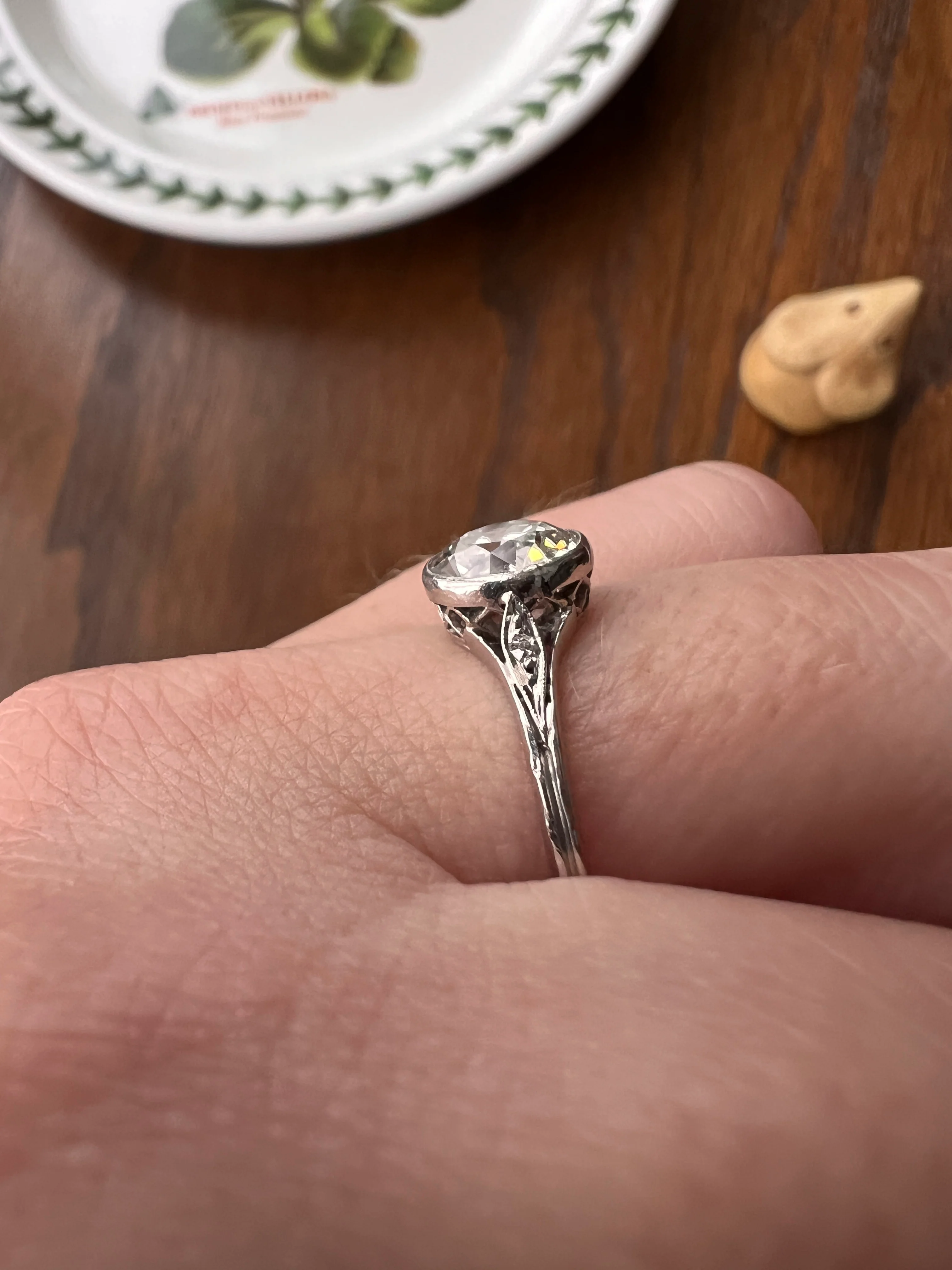 Antique Fiery 1.6 CARAT Old European Cut DIAMOND Bezel Set PLATINUM Solitaire Engagement Ring French Edwardian - Image 20