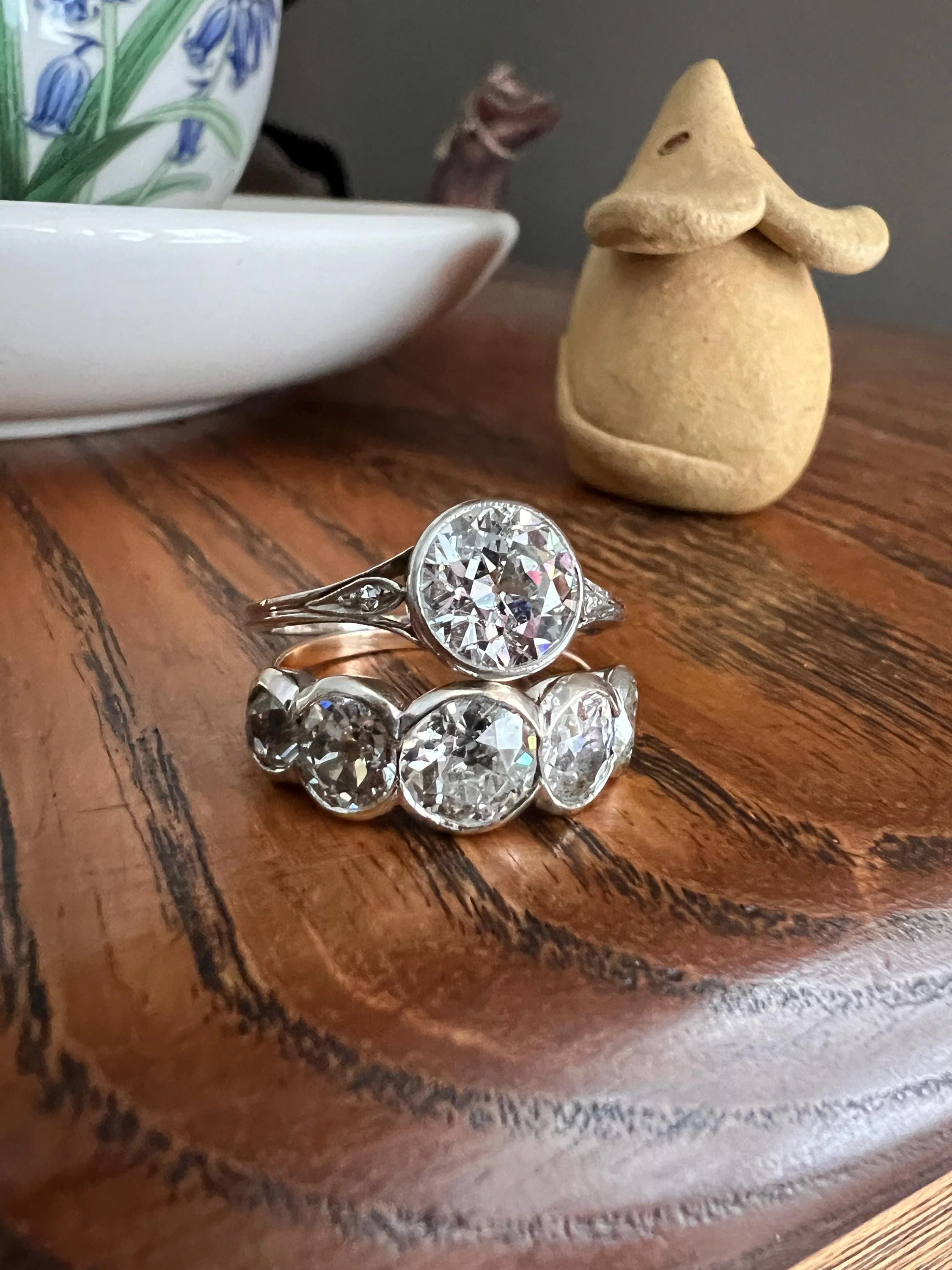 Antique Fiery 1.6 CARAT Old European Cut DIAMOND Bezel Set PLATINUM Solitaire Engagement Ring French Edwardian - Image 3