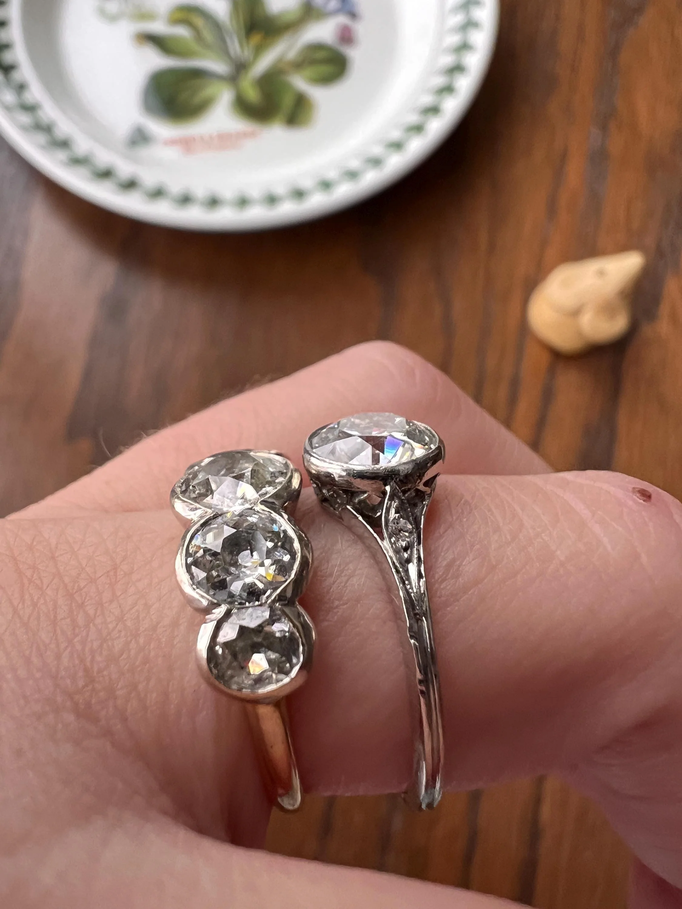 Antique Fiery 1.6 CARAT Old European Cut DIAMOND Bezel Set PLATINUM Solitaire Engagement Ring French Edwardian - Image 6
