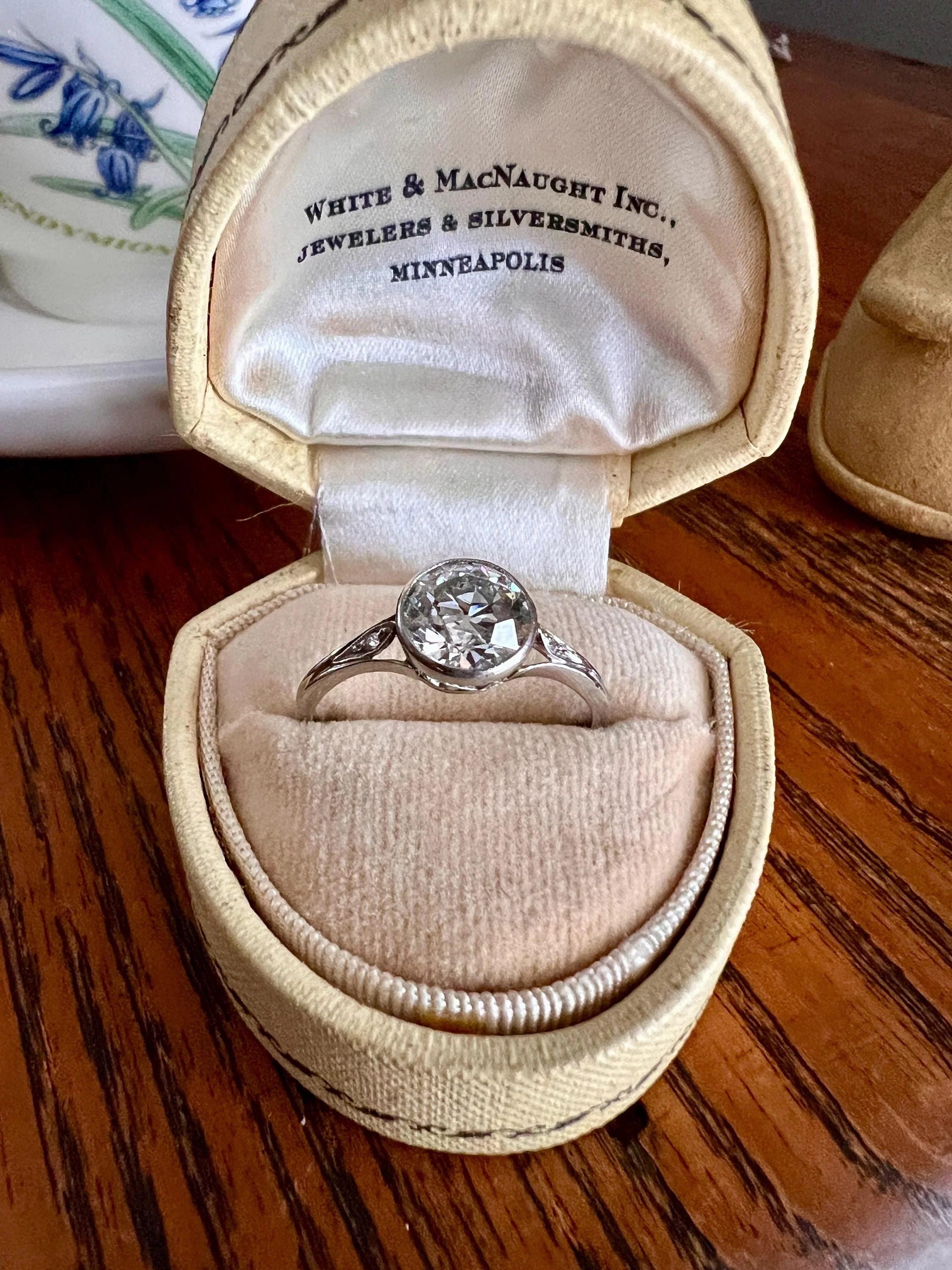 Antique Fiery 1.6 CARAT Old European Cut DIAMOND Bezel Set PLATINUM Solitaire Engagement Ring French Edwardian - Image 7