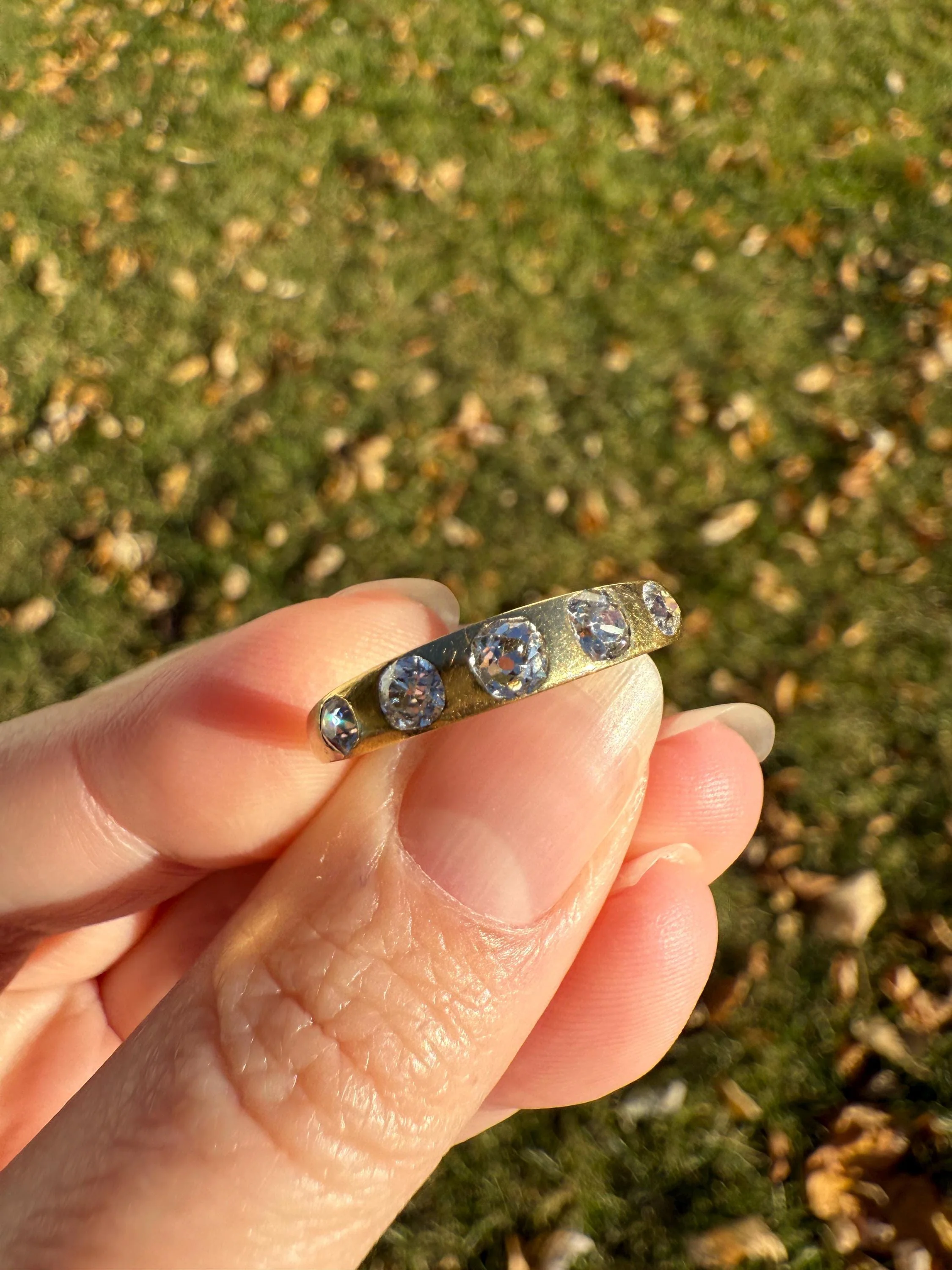 Antique Five Stone 0.7 Carat Old Mine Cut DIAMOND 18k Gold Solid Skinny Stacker Band Flush Mount Flat Edge Sliced .7Ctw - Image 15