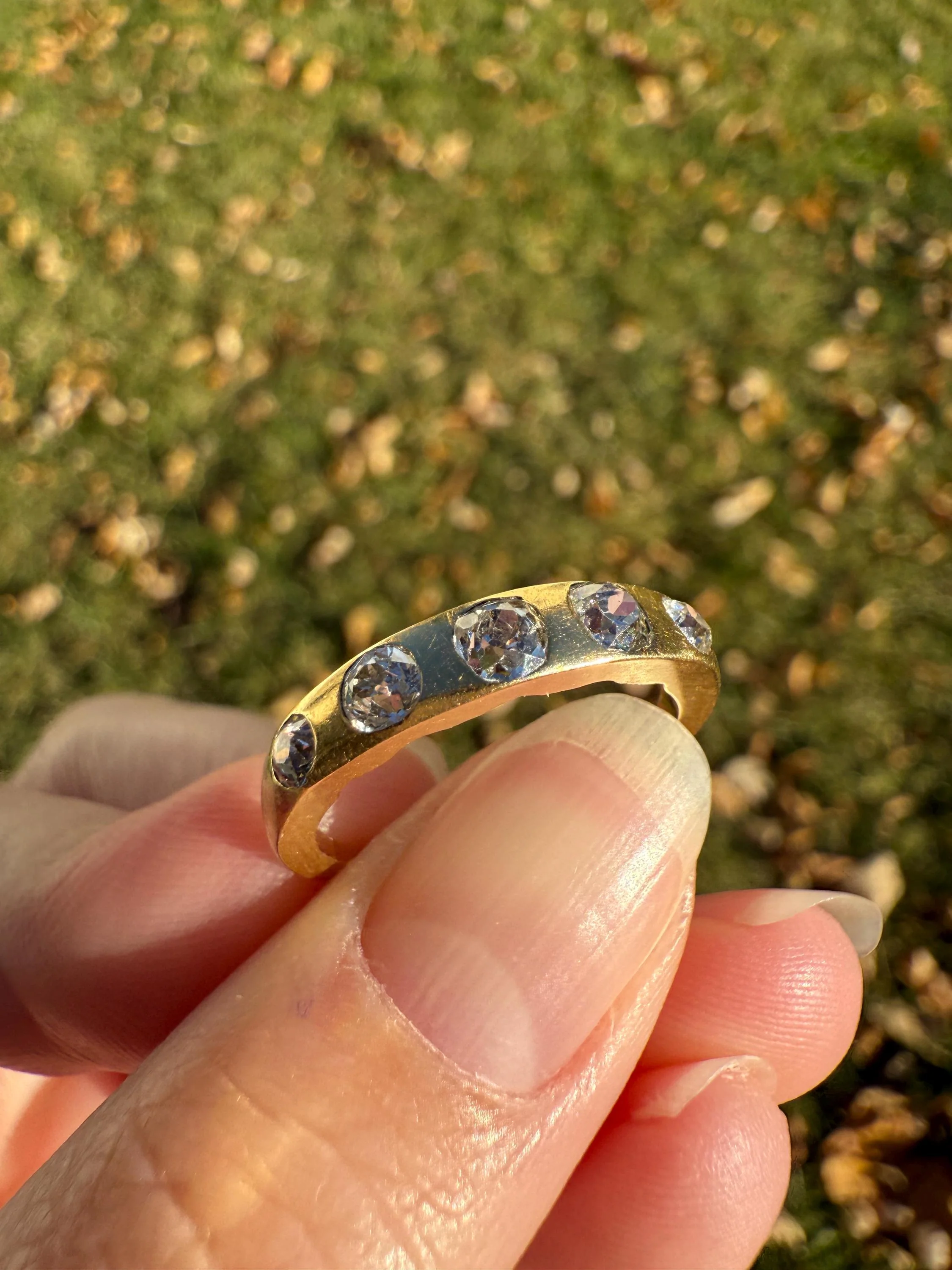 Antique Five Stone 0.7 Carat Old Mine Cut DIAMOND 18k Gold Solid Skinny Stacker Band Flush Mount Flat Edge Sliced .7Ctw - Image 17