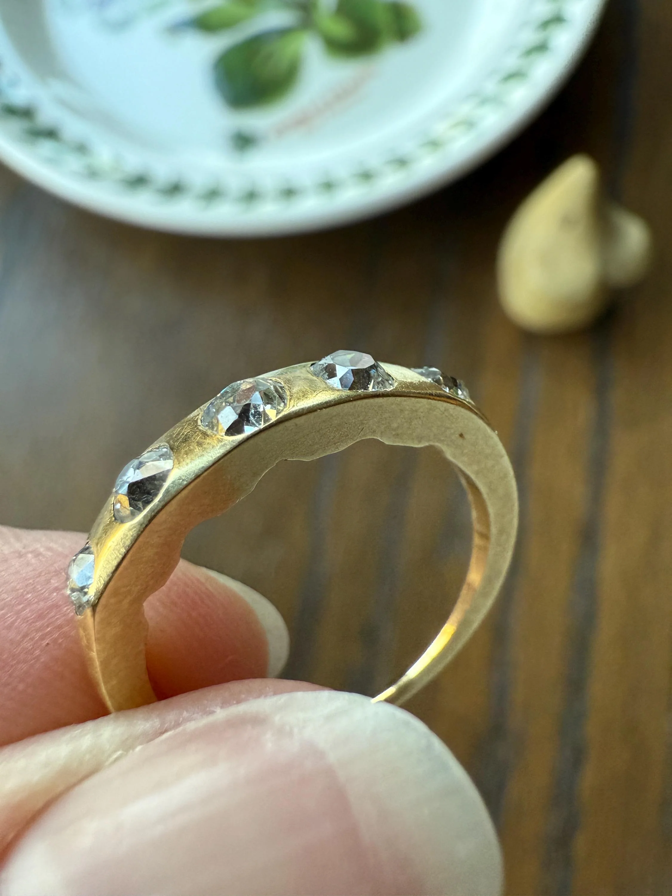 Antique Five Stone 0.7 Carat Old Mine Cut DIAMOND 18k Gold Solid Skinny Stacker Band Flush Mount Flat Edge Sliced .7Ctw - Image 2