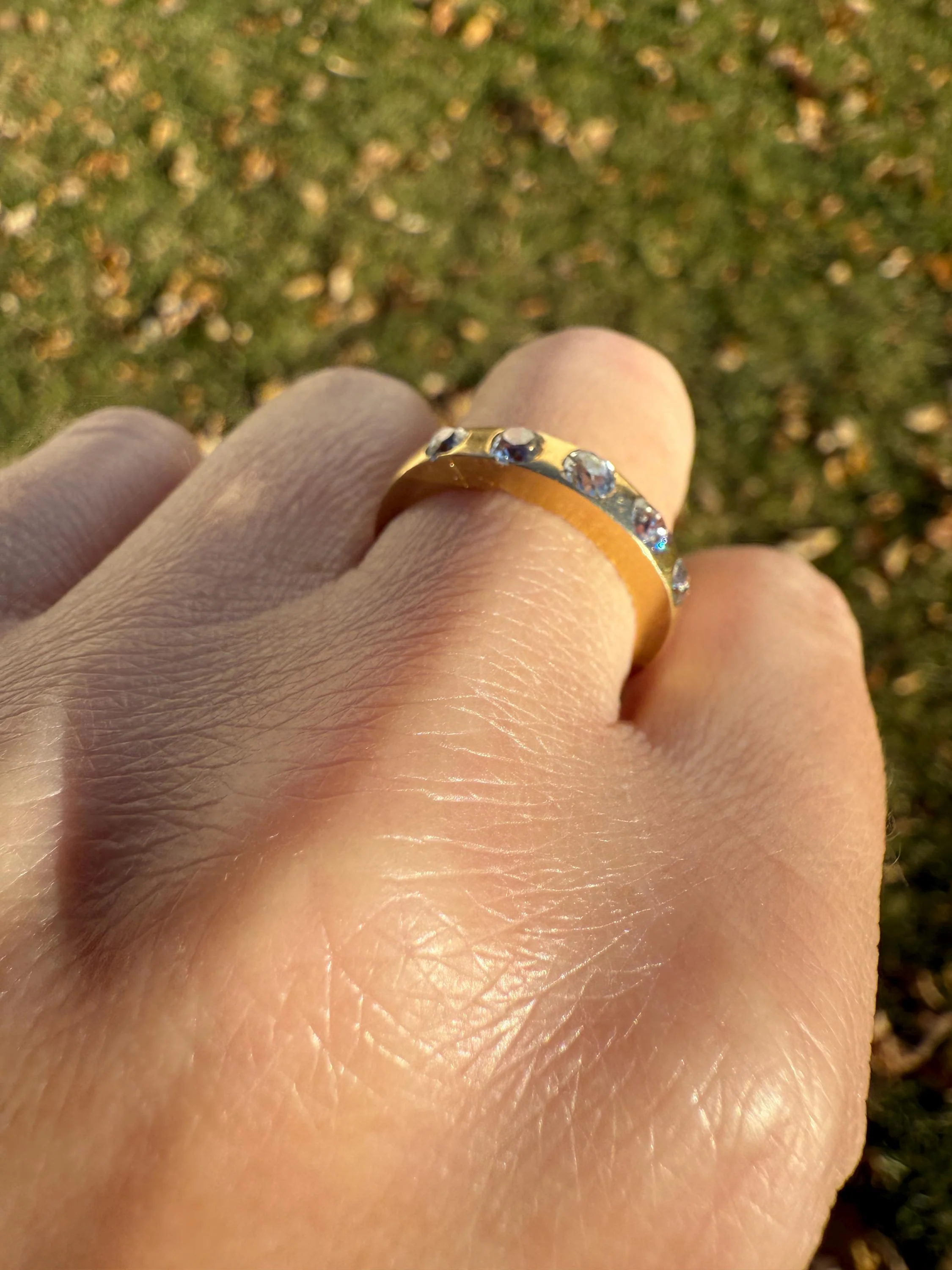 Antique Five Stone 0.7 Carat Old Mine Cut DIAMOND 18k Gold Solid Skinny Stacker Band Flush Mount Flat Edge Sliced .7Ctw - Image 4
