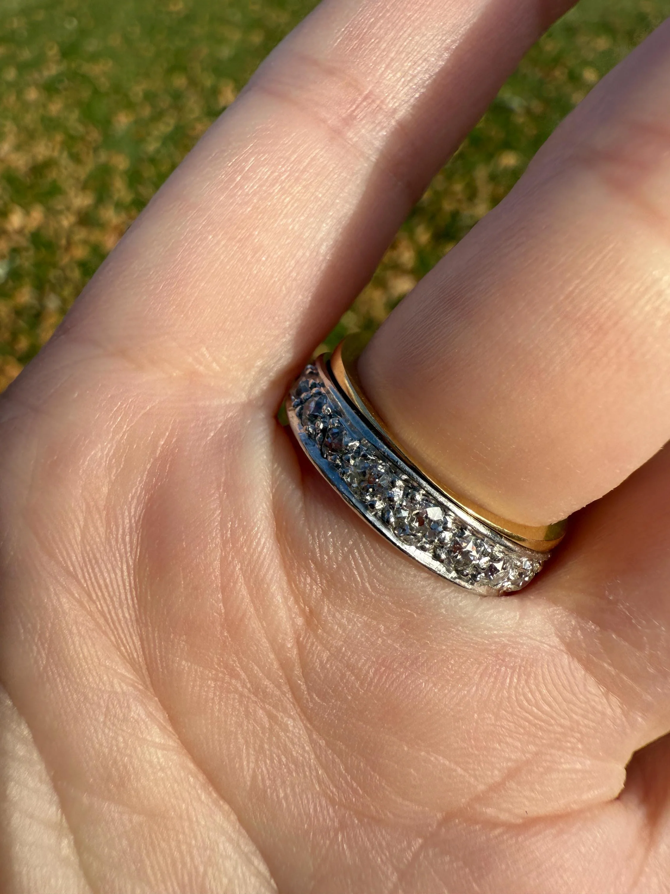 Antique Five Stone 0.7 Carat Old Mine Cut DIAMOND 18k Gold Solid Skinny Stacker Band Flush Mount Flat Edge Sliced .7Ctw - Image 9