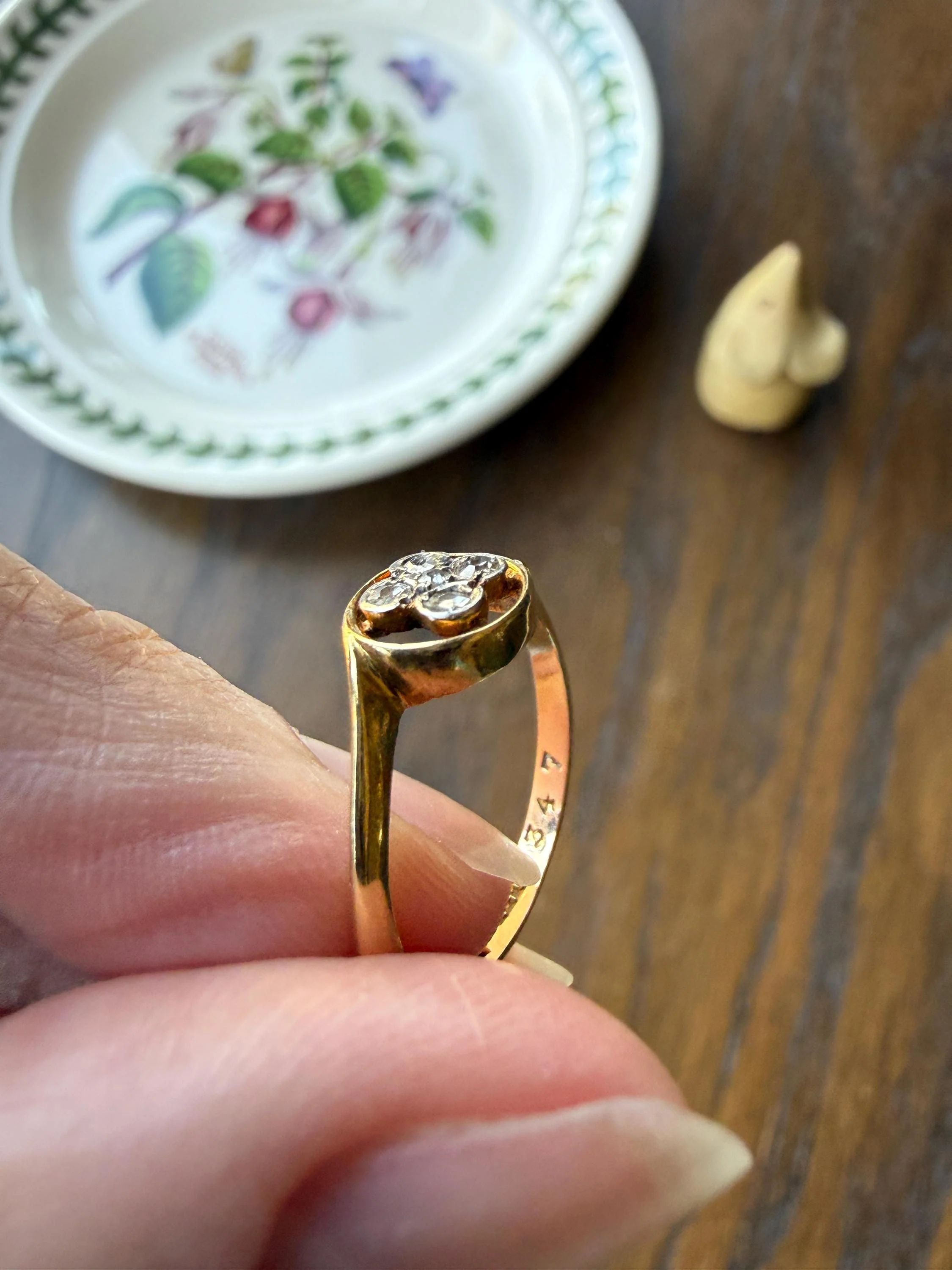 Antique Floral Old Cut Diamond Circular Bypass Halo Ring 18k Gold Minimalist Stacker Band - Image 13