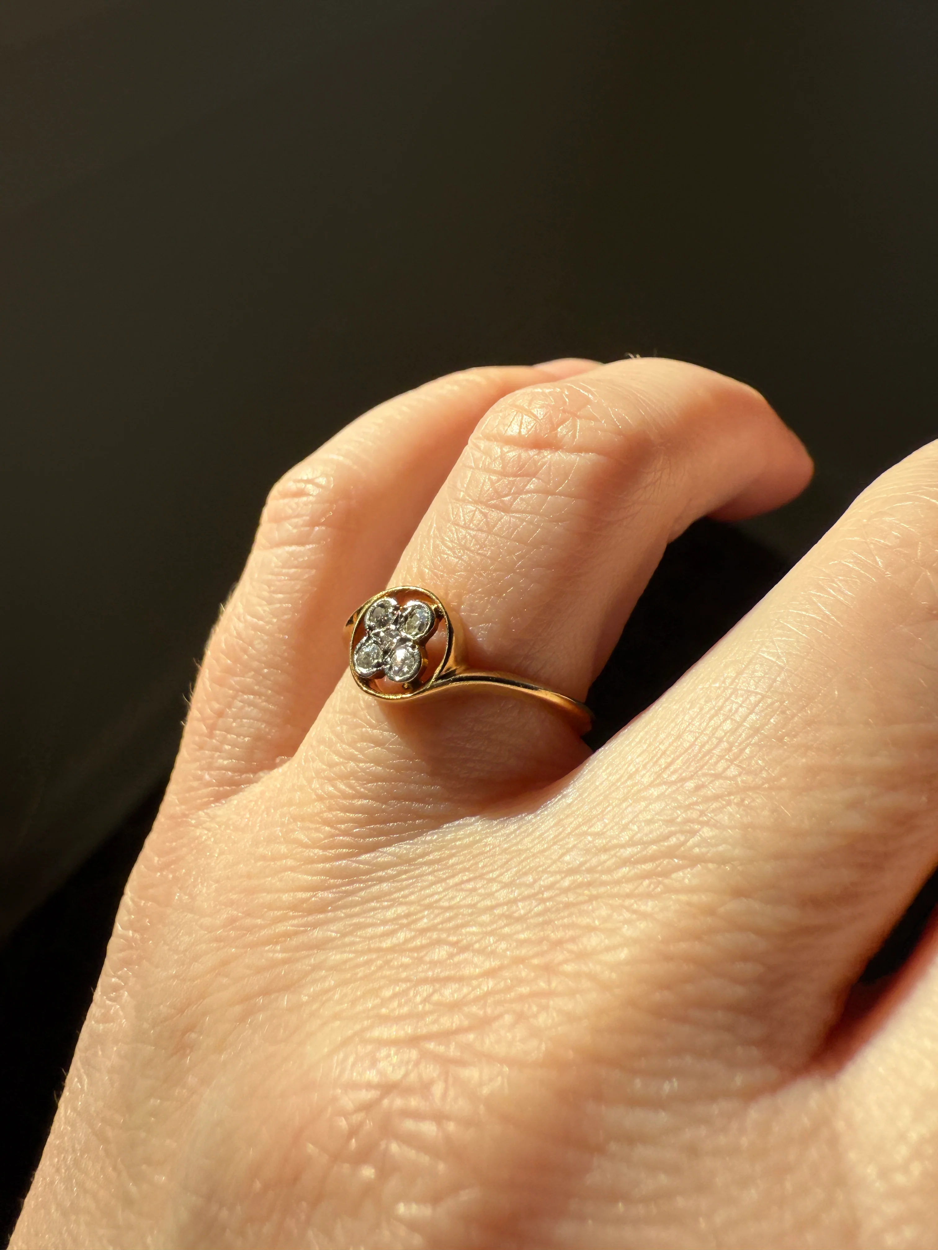 Antique Floral Old Cut Diamond Circular Bypass Halo Ring 18k Gold Minimalist Stacker Band - Image 14