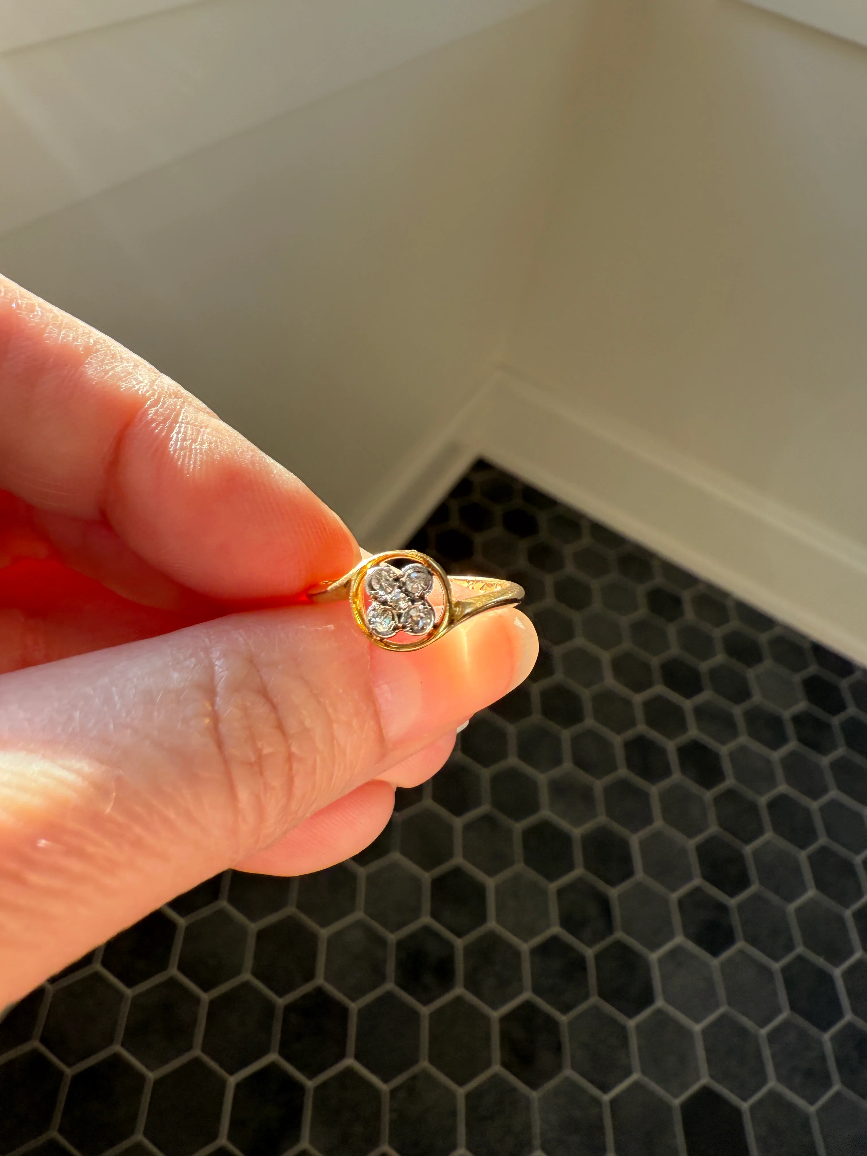 Antique Floral Old Cut Diamond Circular Bypass Halo Ring 18k Gold Minimalist Stacker Band - Image 15