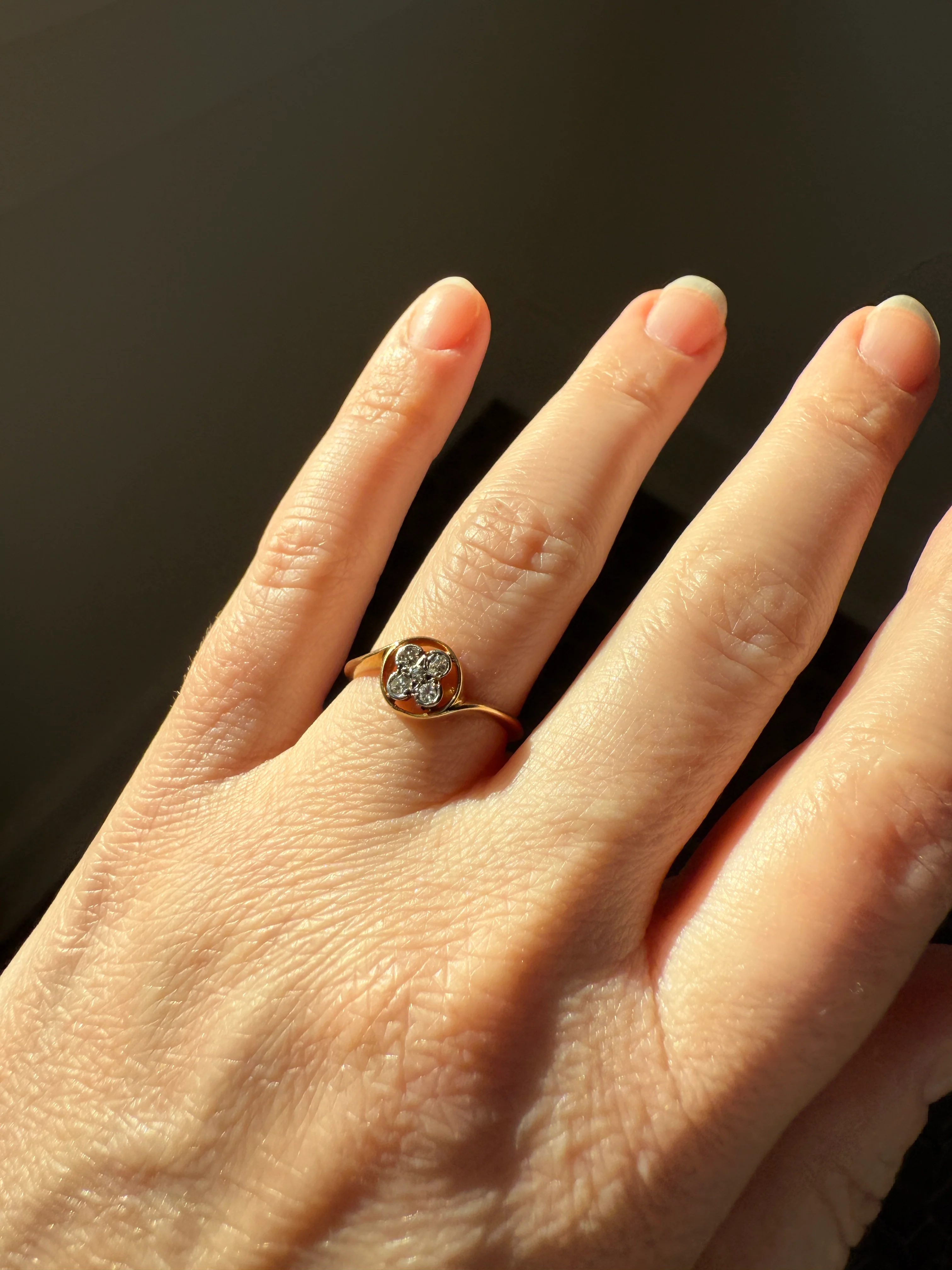 Antique Floral Old Cut Diamond Circular Bypass Halo Ring 18k Gold Minimalist Stacker Band - Image 16