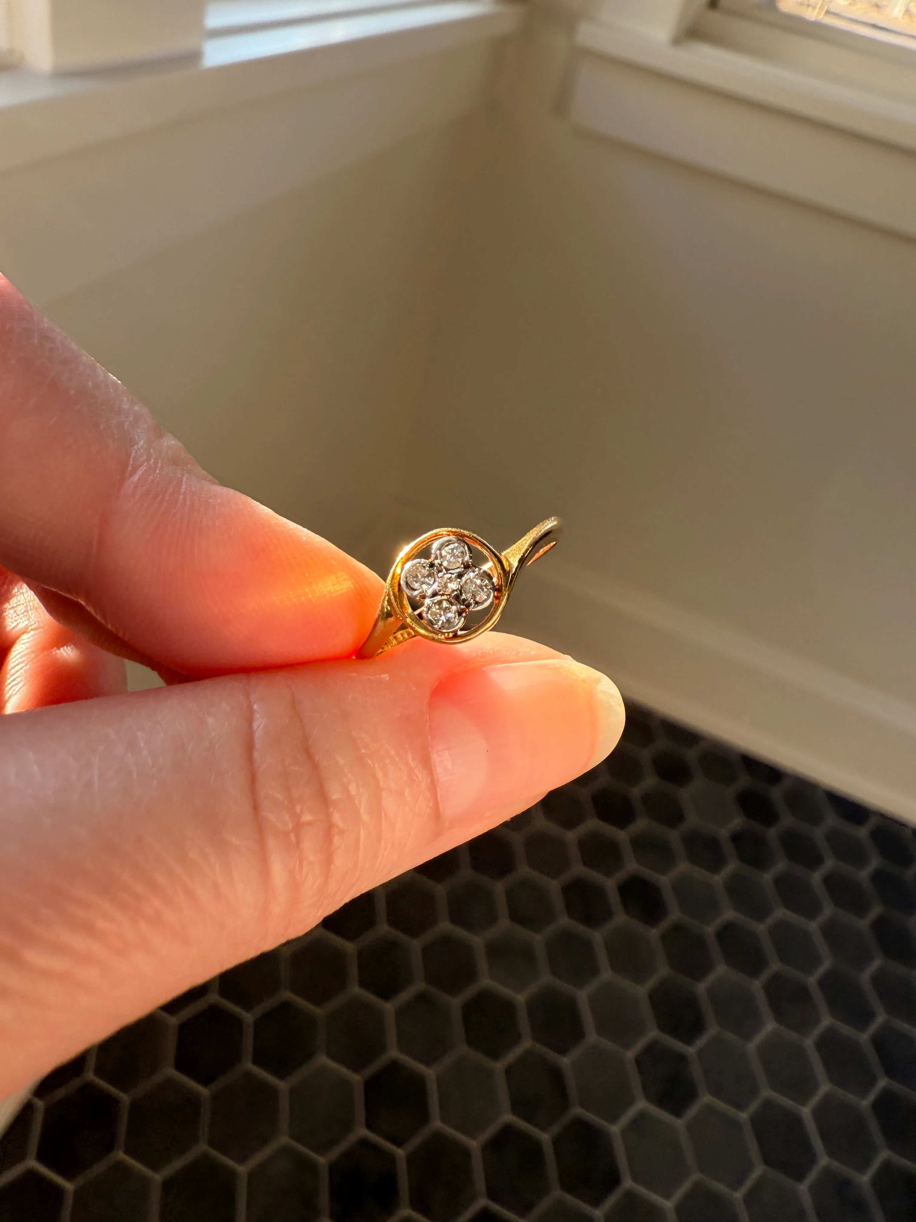 Antique Floral Old Cut Diamond Circular Bypass Halo Ring 18k Gold Minimalist Stacker Band - Image 17