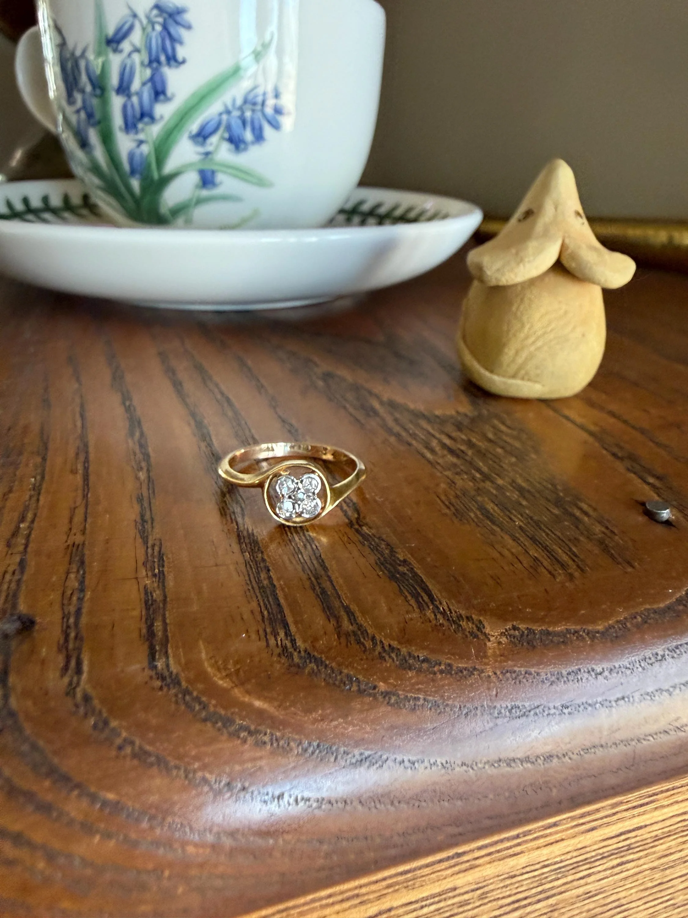 Antique Floral Old Cut Diamond Circular Bypass Halo Ring 18k Gold Minimalist Stacker Band - Image 9