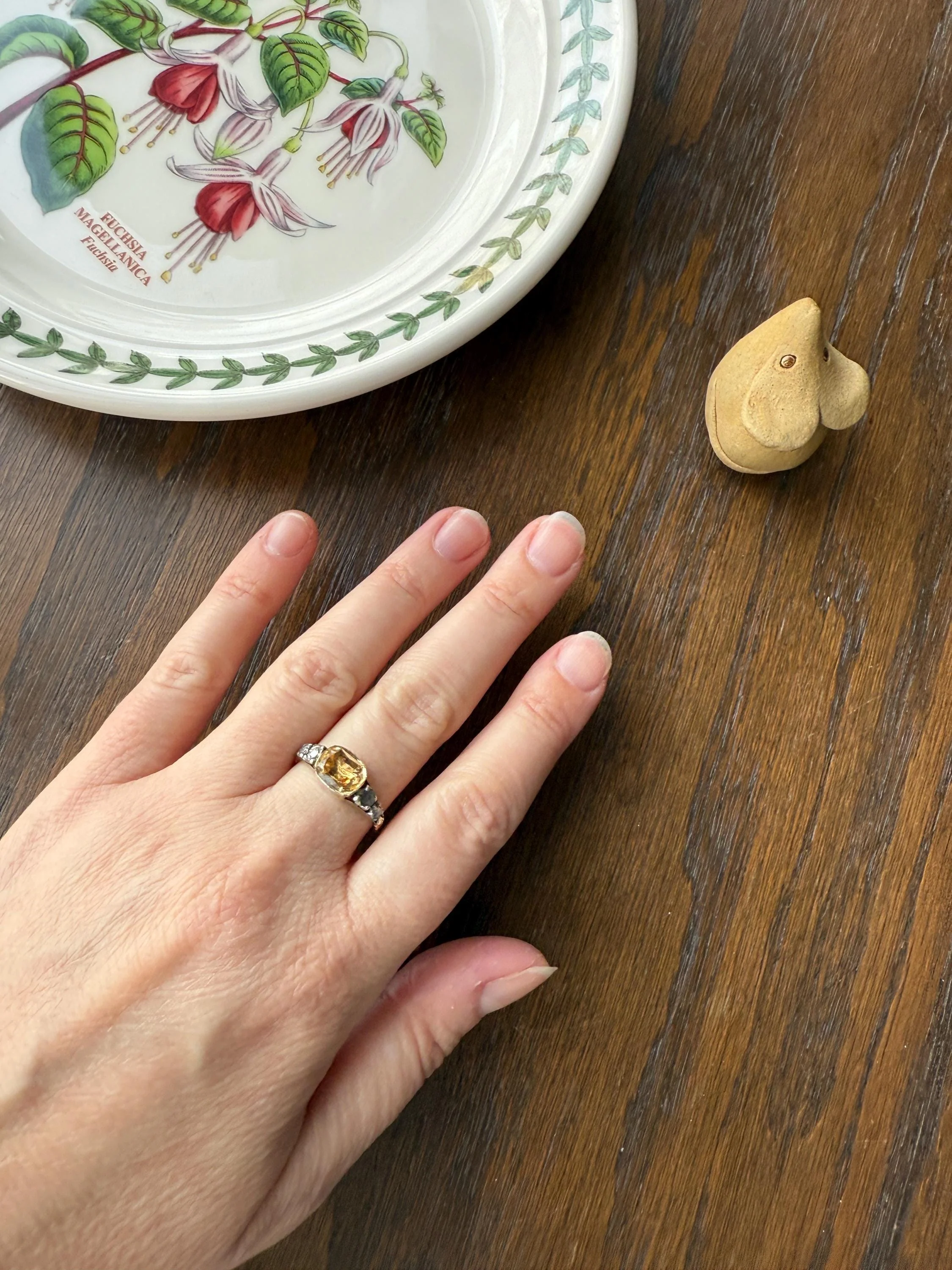 Antique Foiled CITRINE Sunny Yellow Rose Cut Diamond Ring Georgian Era Setting Button Back Ring Butt ; ) East West Elongated - Image 13