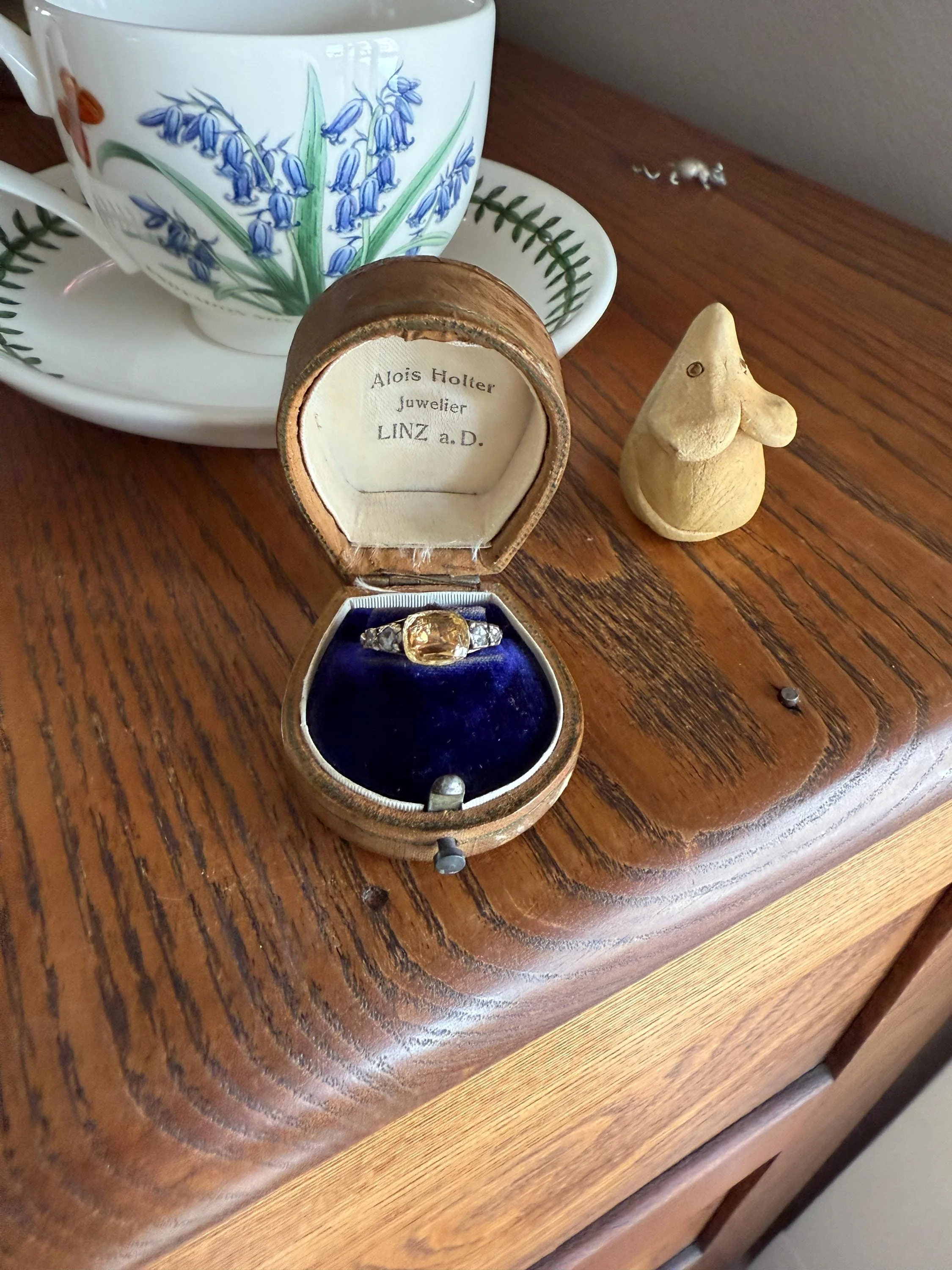 Antique Foiled CITRINE Sunny Yellow Rose Cut Diamond Ring Georgian Era Setting Button Back Ring Butt ; ) East West Elongated - Image 16