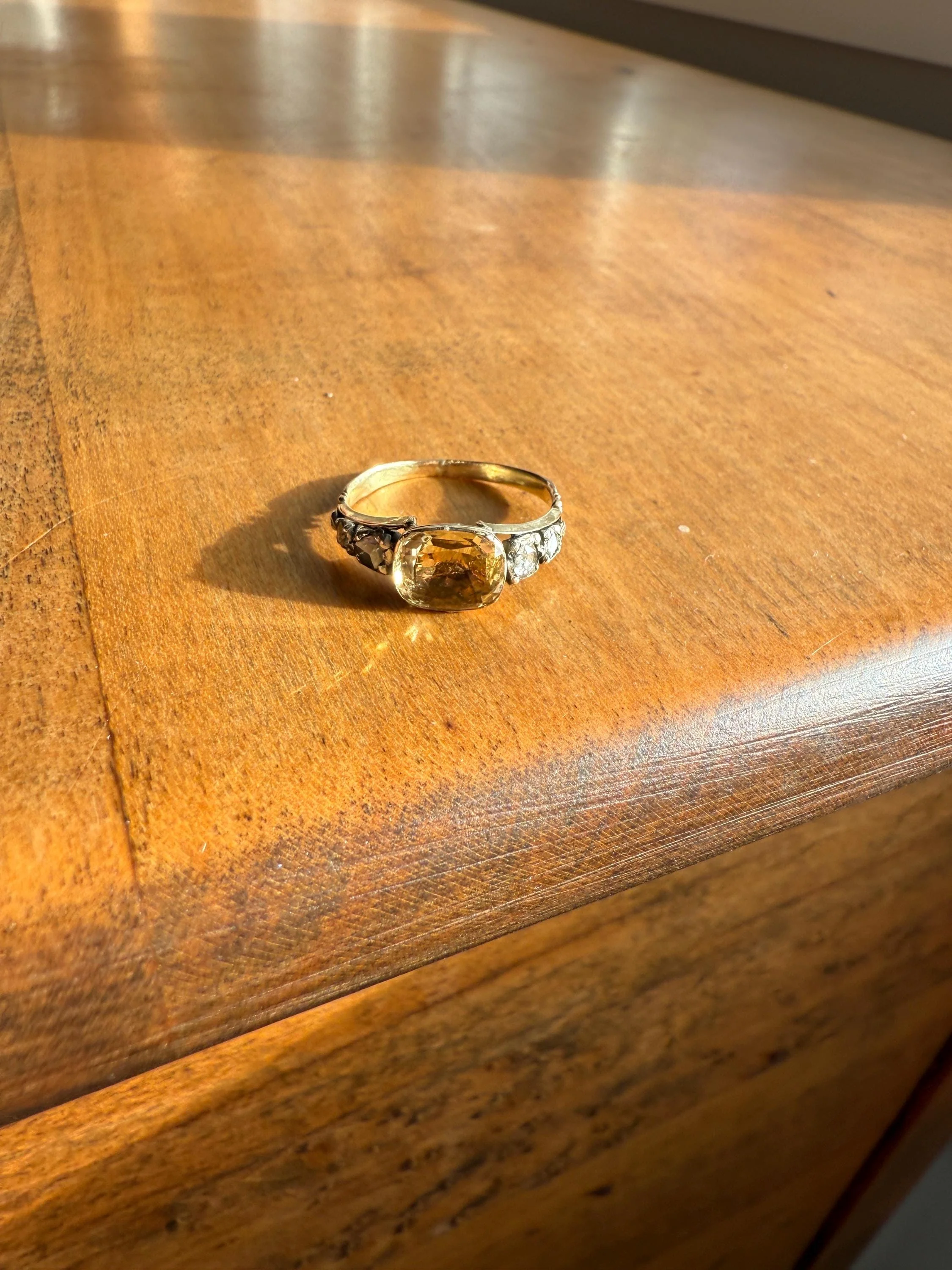 Antique Foiled CITRINE Sunny Yellow Rose Cut Diamond Ring Georgian Era Setting Button Back Ring Butt ; ) East West Elongated - Image 17
