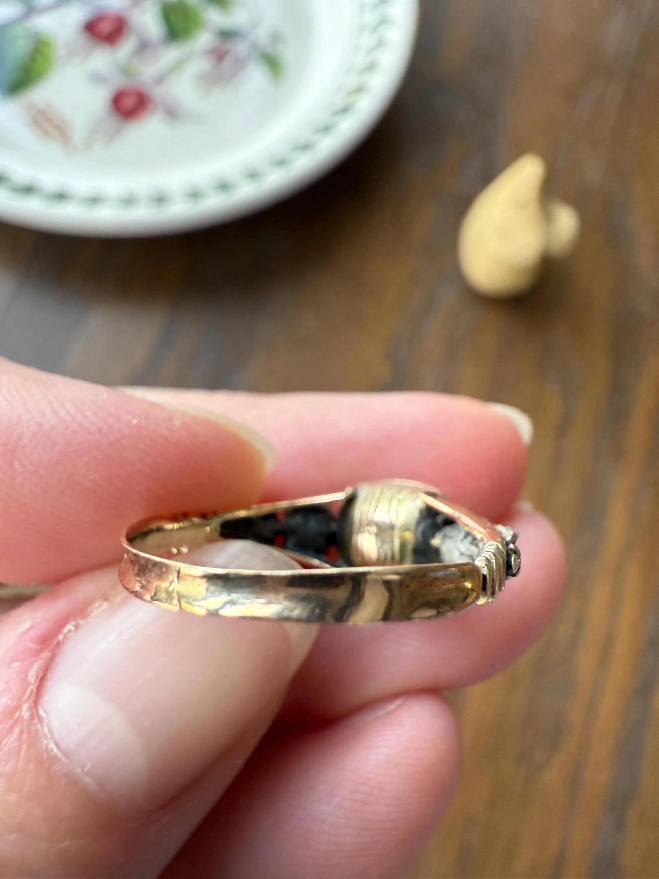 Antique Foiled CITRINE Sunny Yellow Rose Cut Diamond Ring Georgian Era Setting Button Back Ring Butt ; ) East West Elongated - Image 18