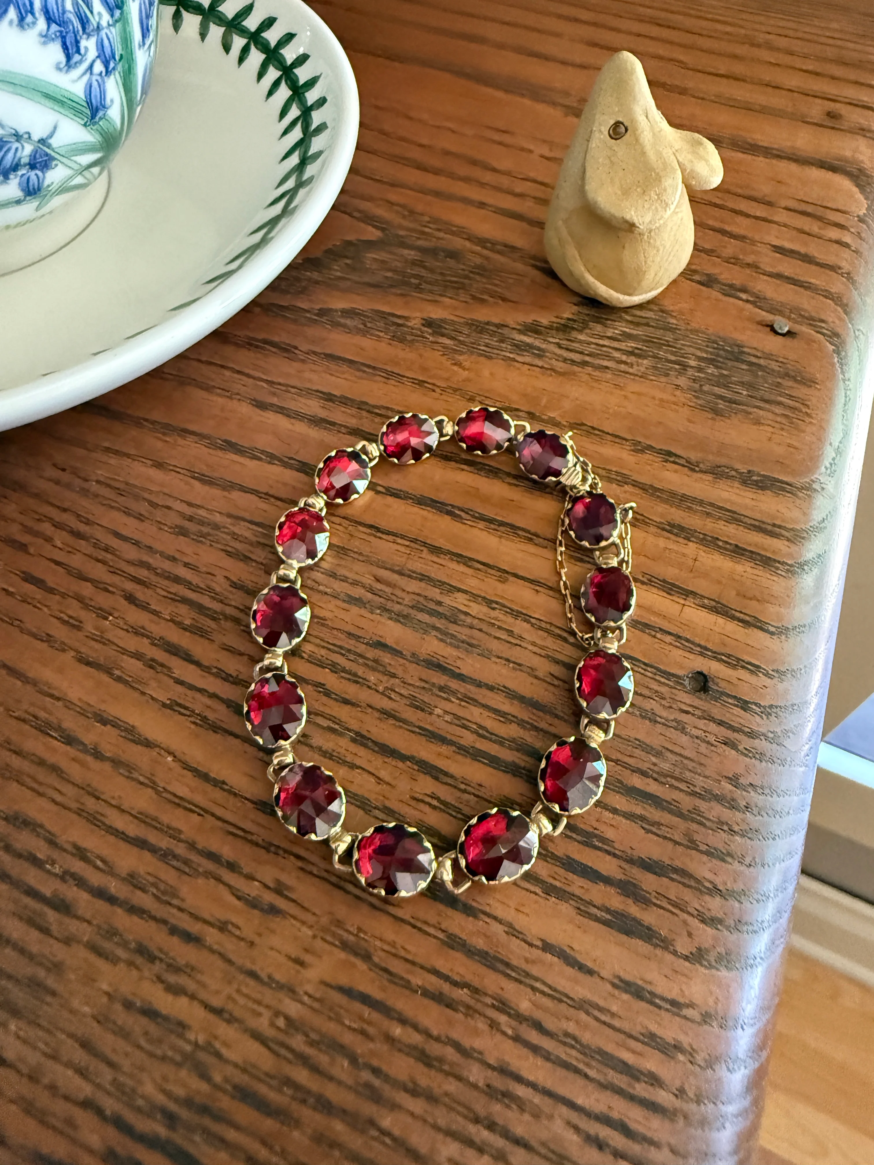 Antique French Perpignan GARNET Oval Riviere Eternity Tennis Bracelet 18k Gold Bezel Set Rose Cut Closed Back Almandine Glowing Raspberry - Image 12