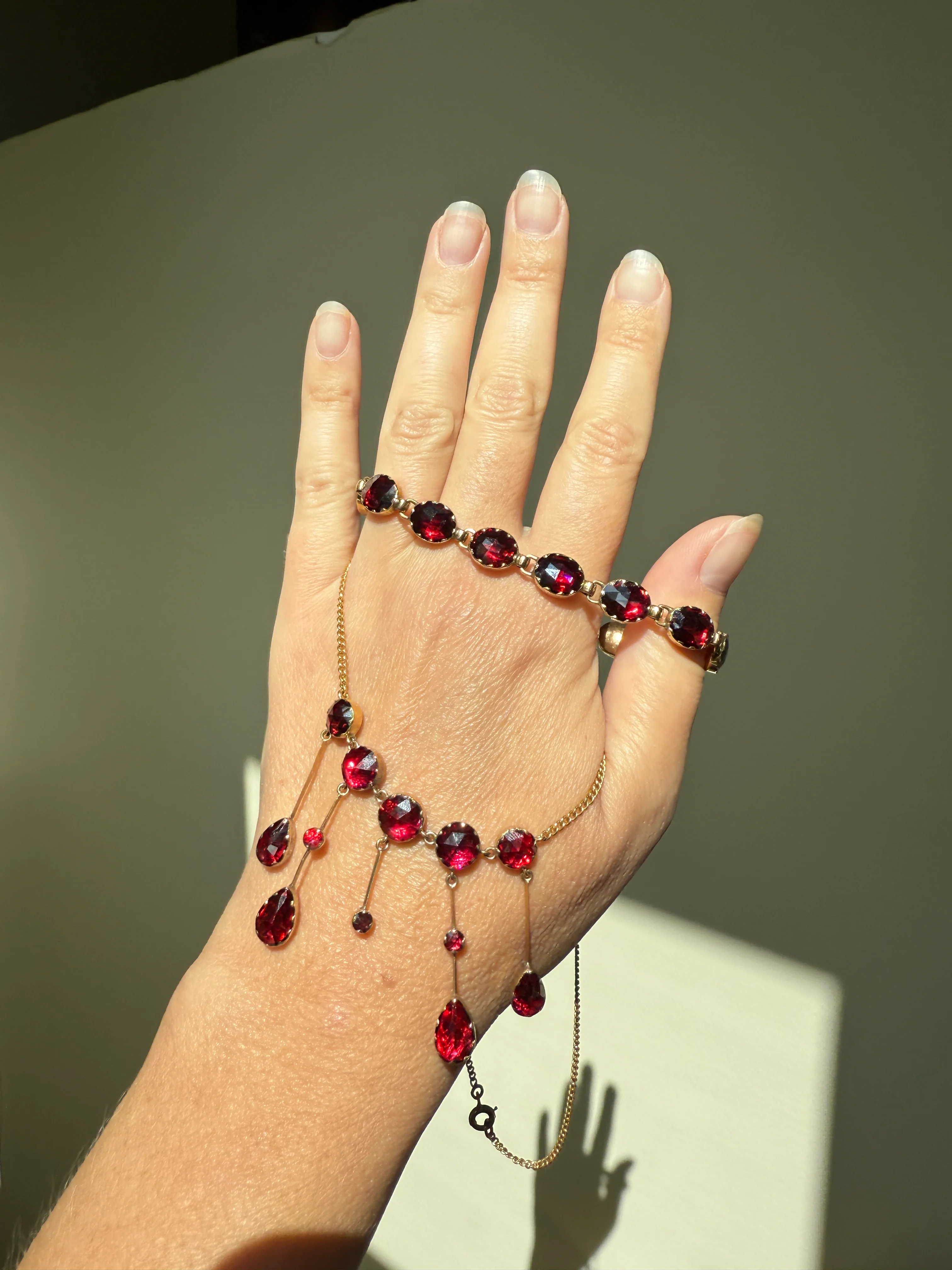 Antique French Perpignan GARNET Oval Riviere Eternity Tennis Bracelet 18k Gold Bezel Set Rose Cut Closed Back Almandine Glowing Raspberry - Image 13
