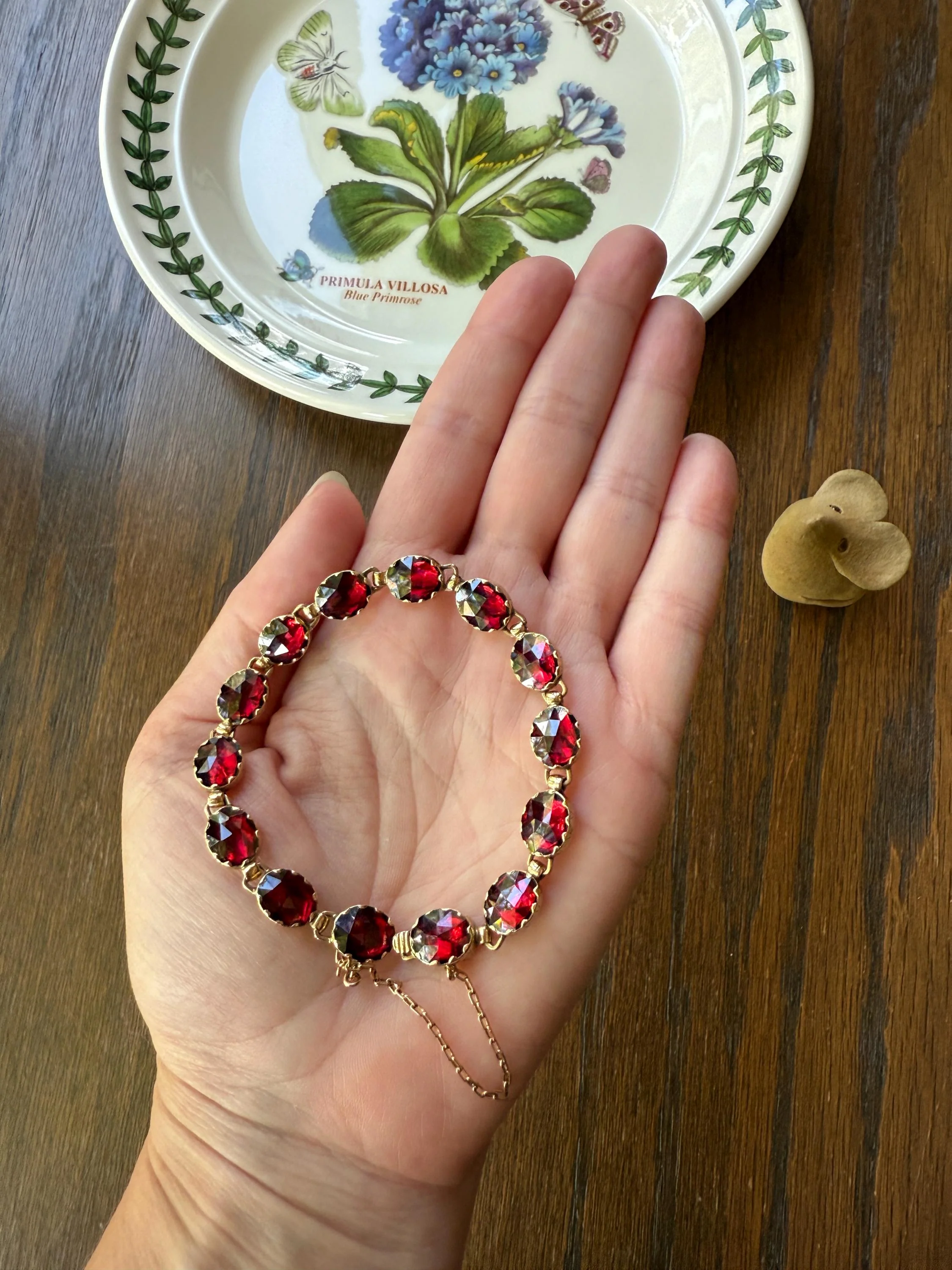 Antique French Perpignan GARNET Oval Riviere Eternity Tennis Bracelet 18k Gold Bezel Set Rose Cut Closed Back Almandine Glowing Raspberry - Image 5