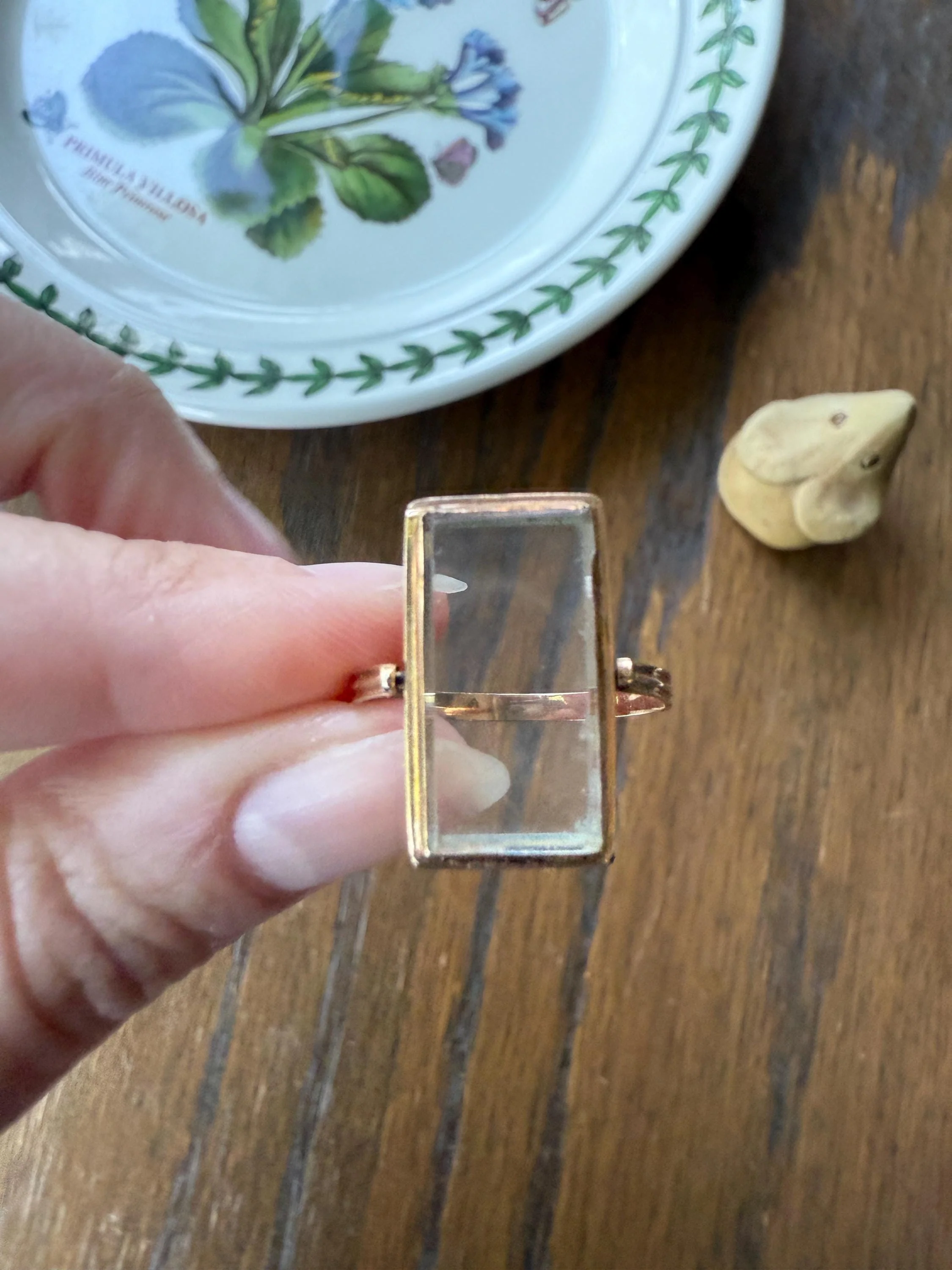 Antique GEORGIAN Era Locket Reversible Panel Swivel Ring 18k Gold Beveled Frame French OPENS Hinged Compartment - Image 7