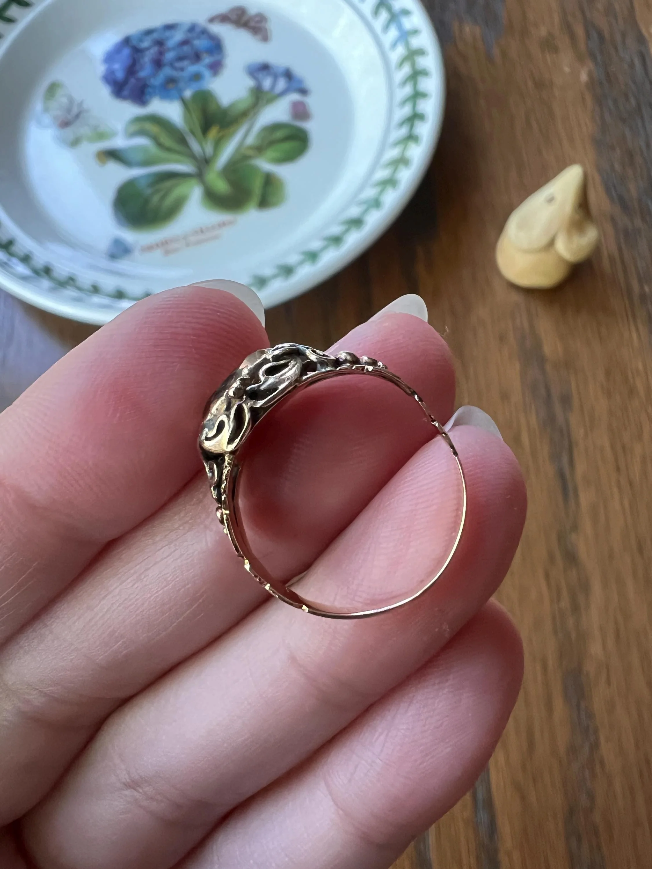 Antique GEORGIAN Old Cut Precious Golden Yellow Peach TOPAZ Ring 14k Gold Foil Back East West OVAL - Image 11