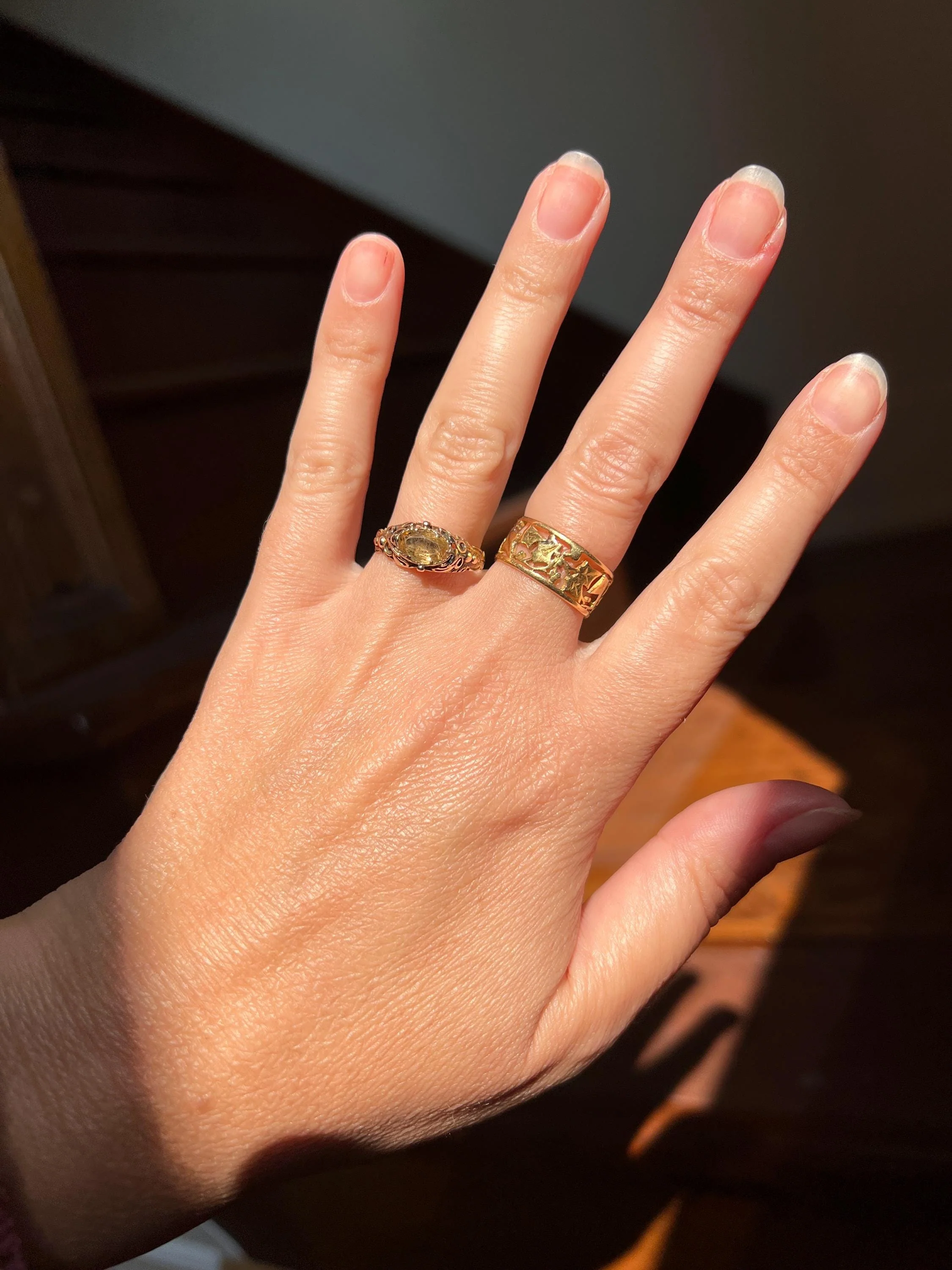 Antique GEORGIAN Old Cut Precious Golden Yellow Peach TOPAZ Ring 14k Gold Foil Back East West OVAL - Image 7
