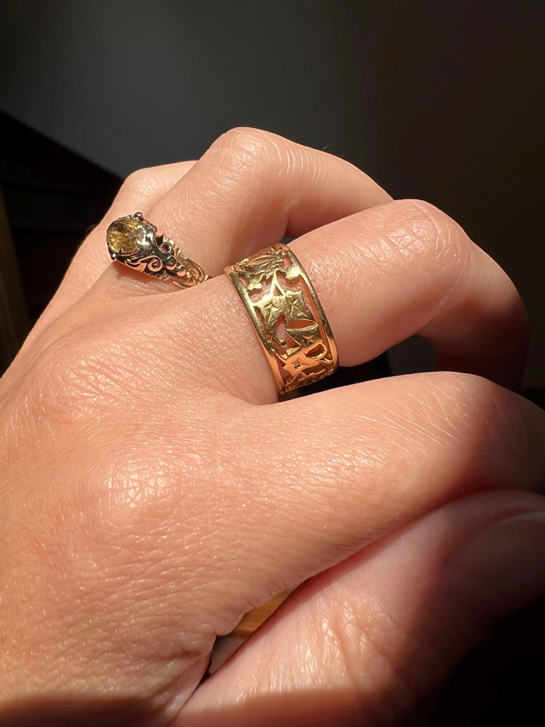 Antique GEORGIAN Old Cut Precious Golden Yellow Peach TOPAZ Ring 14k Gold Foil Back East West OVAL - Image 9