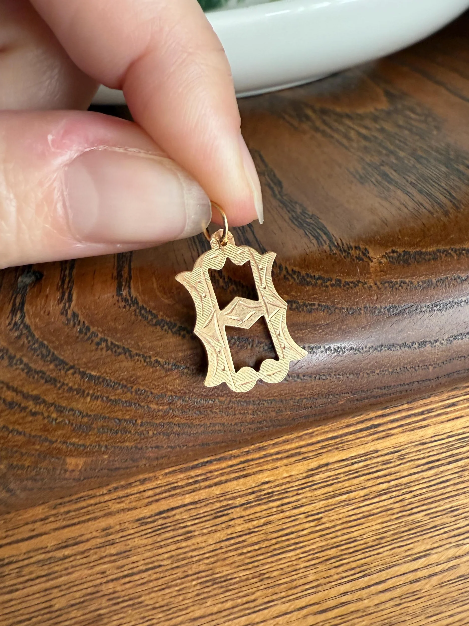Antique LETTER Pendant Charm H A 19k Solid Gold Figural Monogram Initial