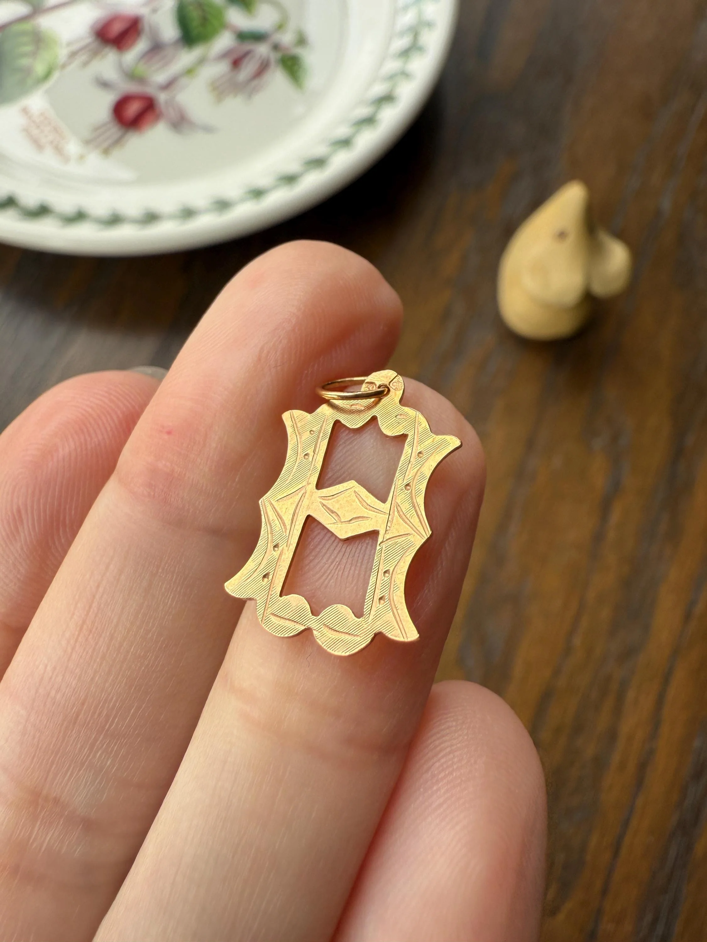 Antique LETTER Pendant Charm H A 19k Solid Gold Figural Monogram Initial - Image 2