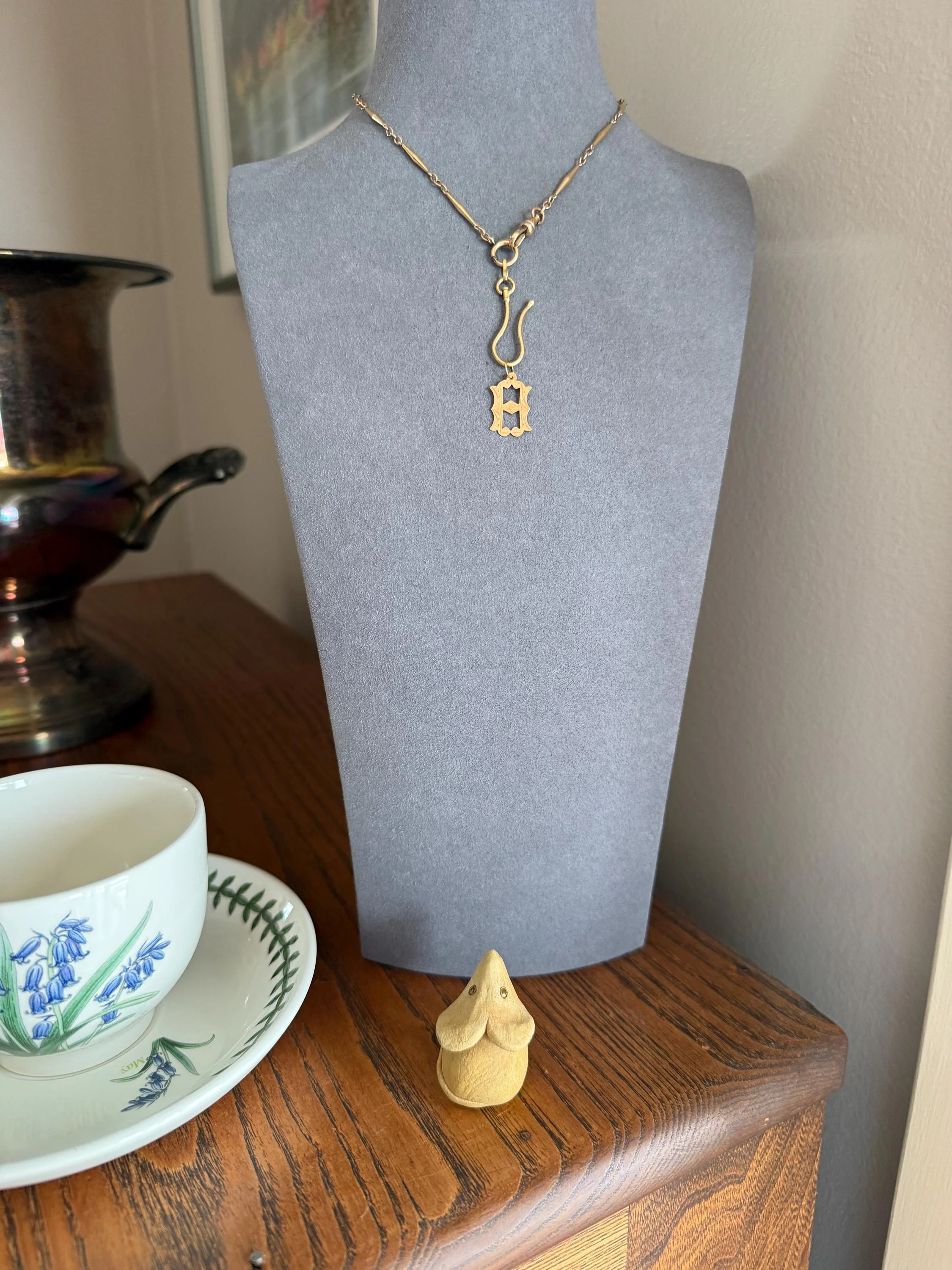 Antique LETTER Pendant Charm H A 19k Solid Gold Figural Monogram Initial - Image 3