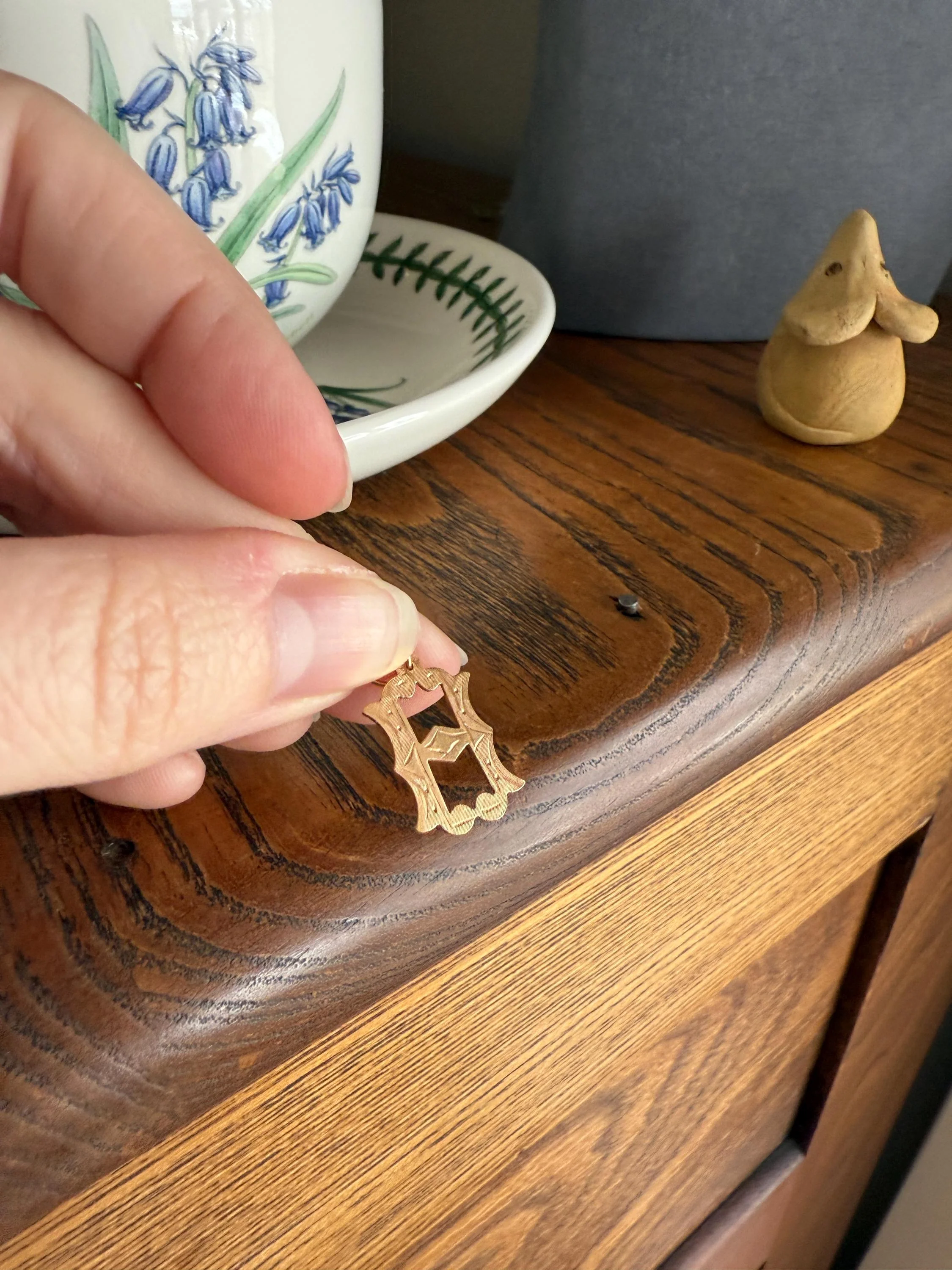 Antique LETTER Pendant Charm H A 19k Solid Gold Figural Monogram Initial - Image 7