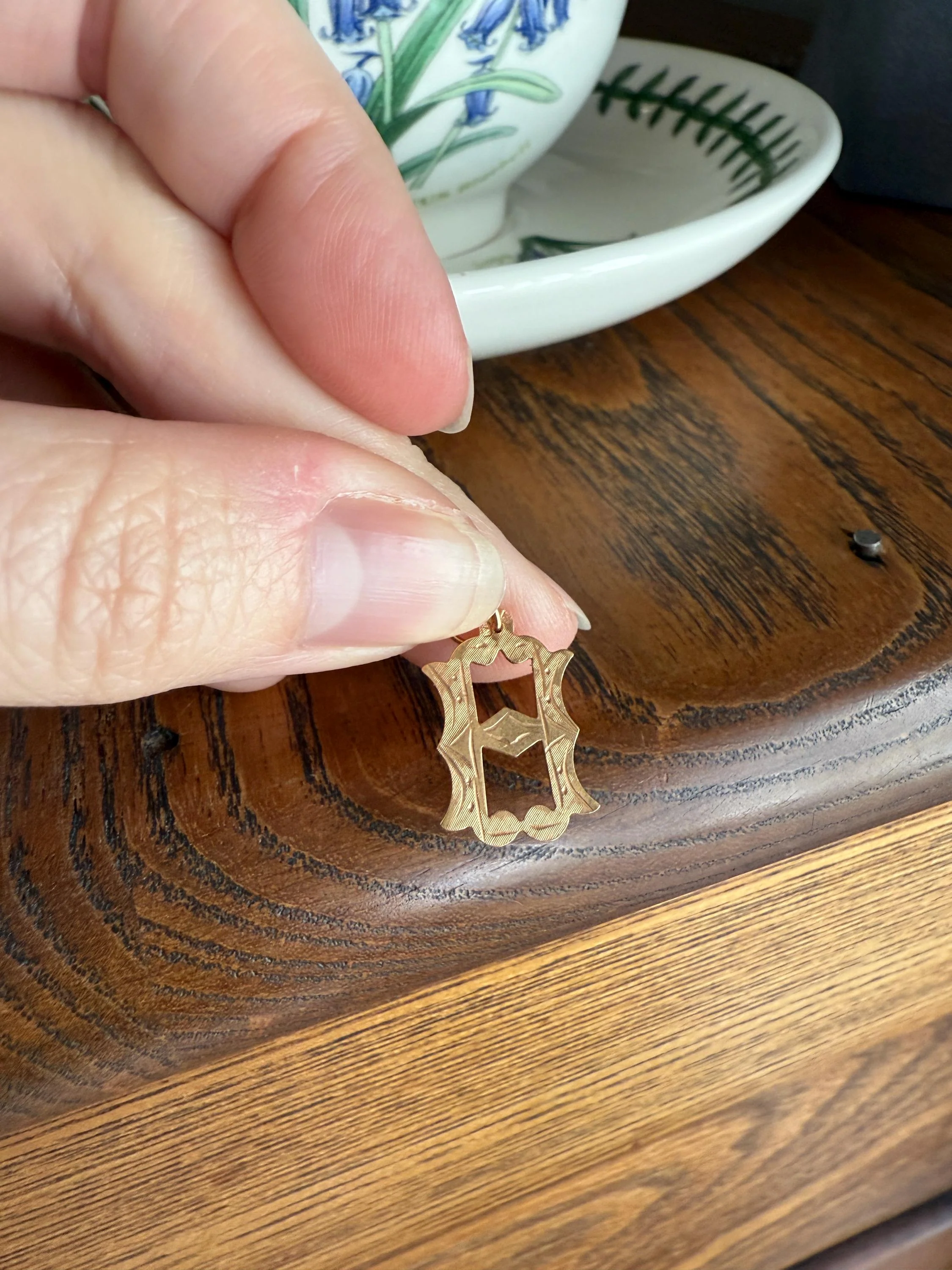 Antique LETTER Pendant Charm H A 19k Solid Gold Figural Monogram Initial - Image 8