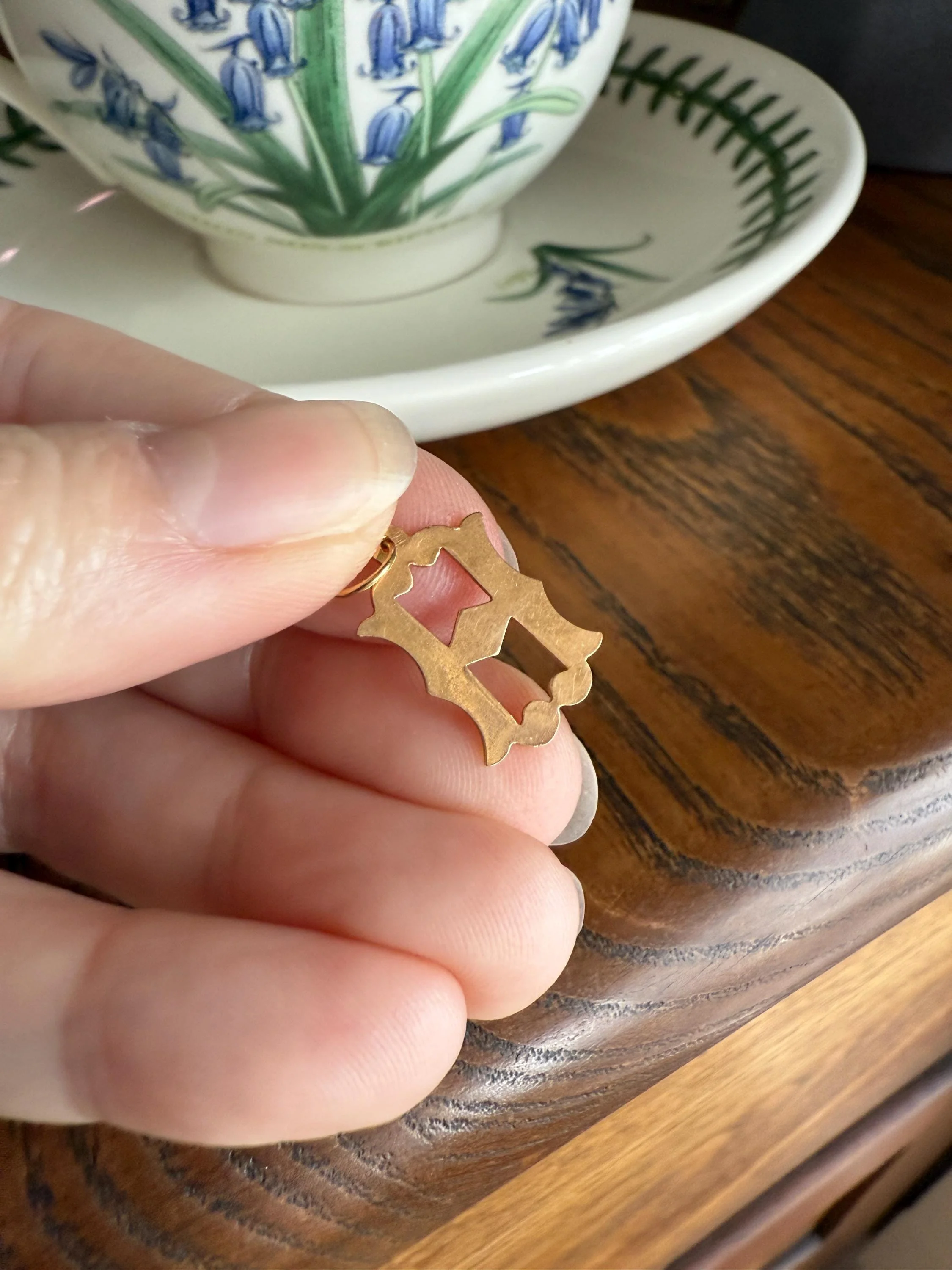 Antique LETTER Pendant Charm H A 19k Solid Gold Figural Monogram Initial - Image 9