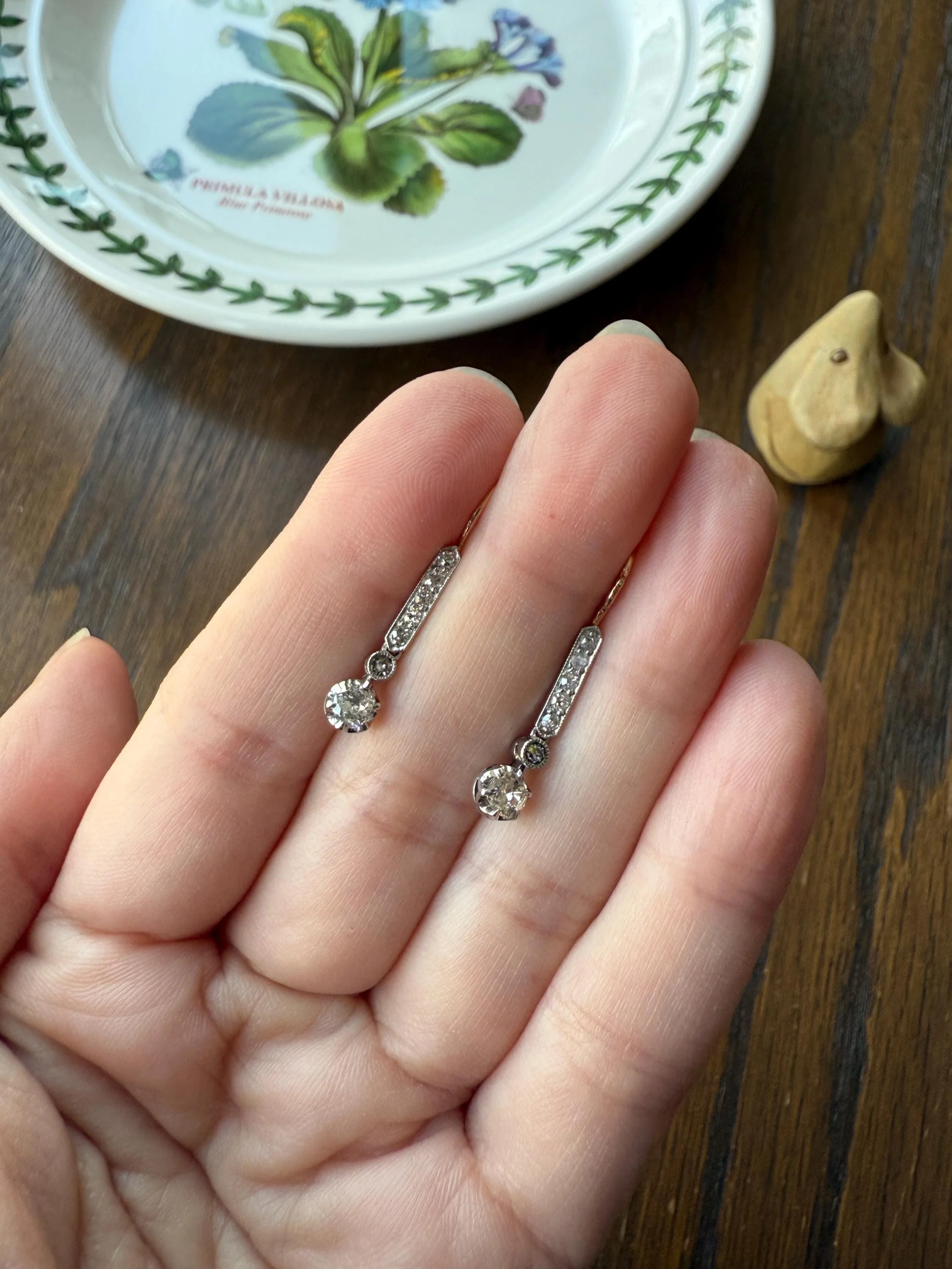 Antique Linear Old Cut DIAMOND Dangle EARRINGS 18k Gold Romantic Gift Something Old Bridal - Image 12