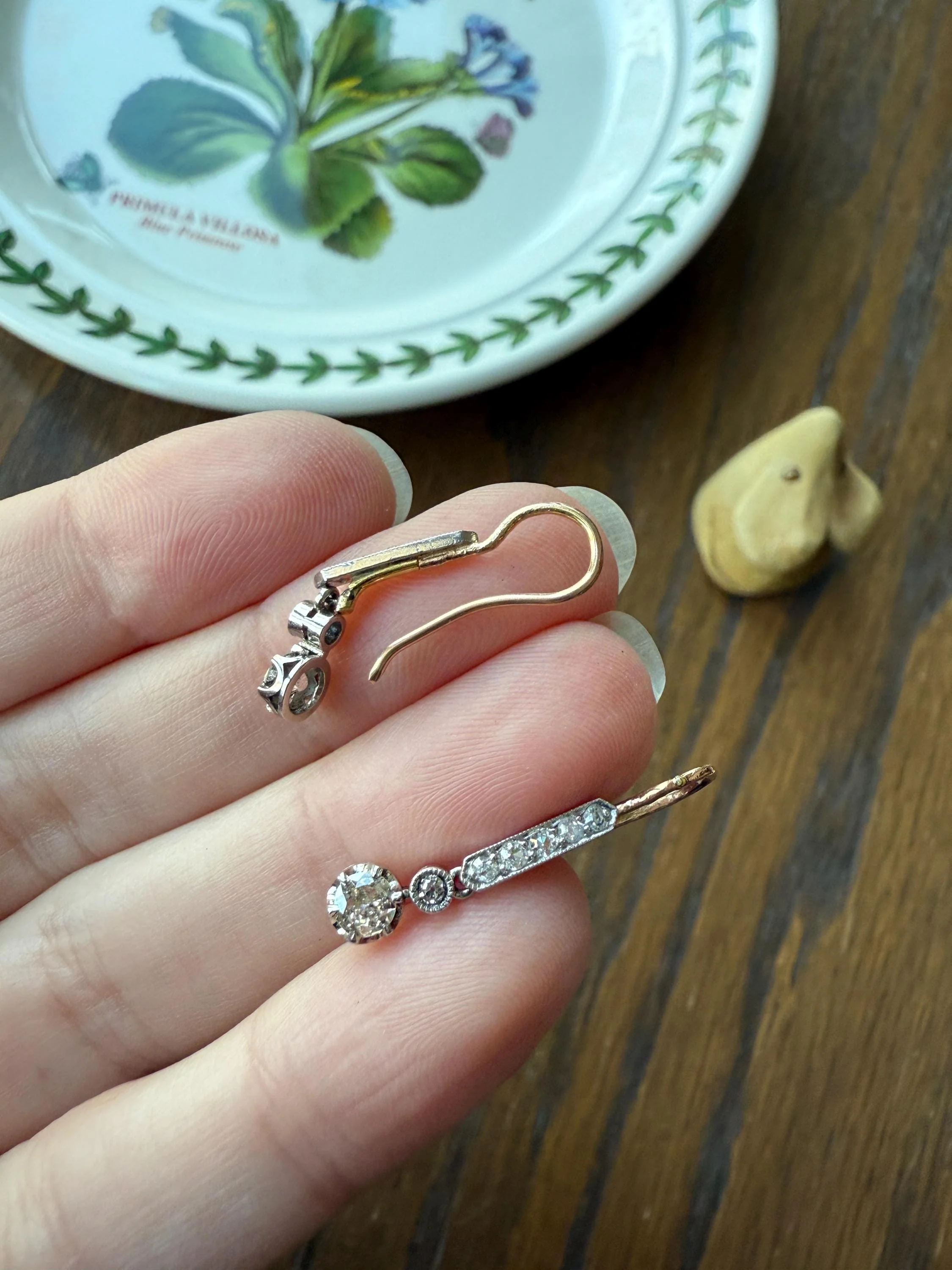Antique Linear Old Cut DIAMOND Dangle EARRINGS 18k Gold Romantic Gift Something Old Bridal - Image 13