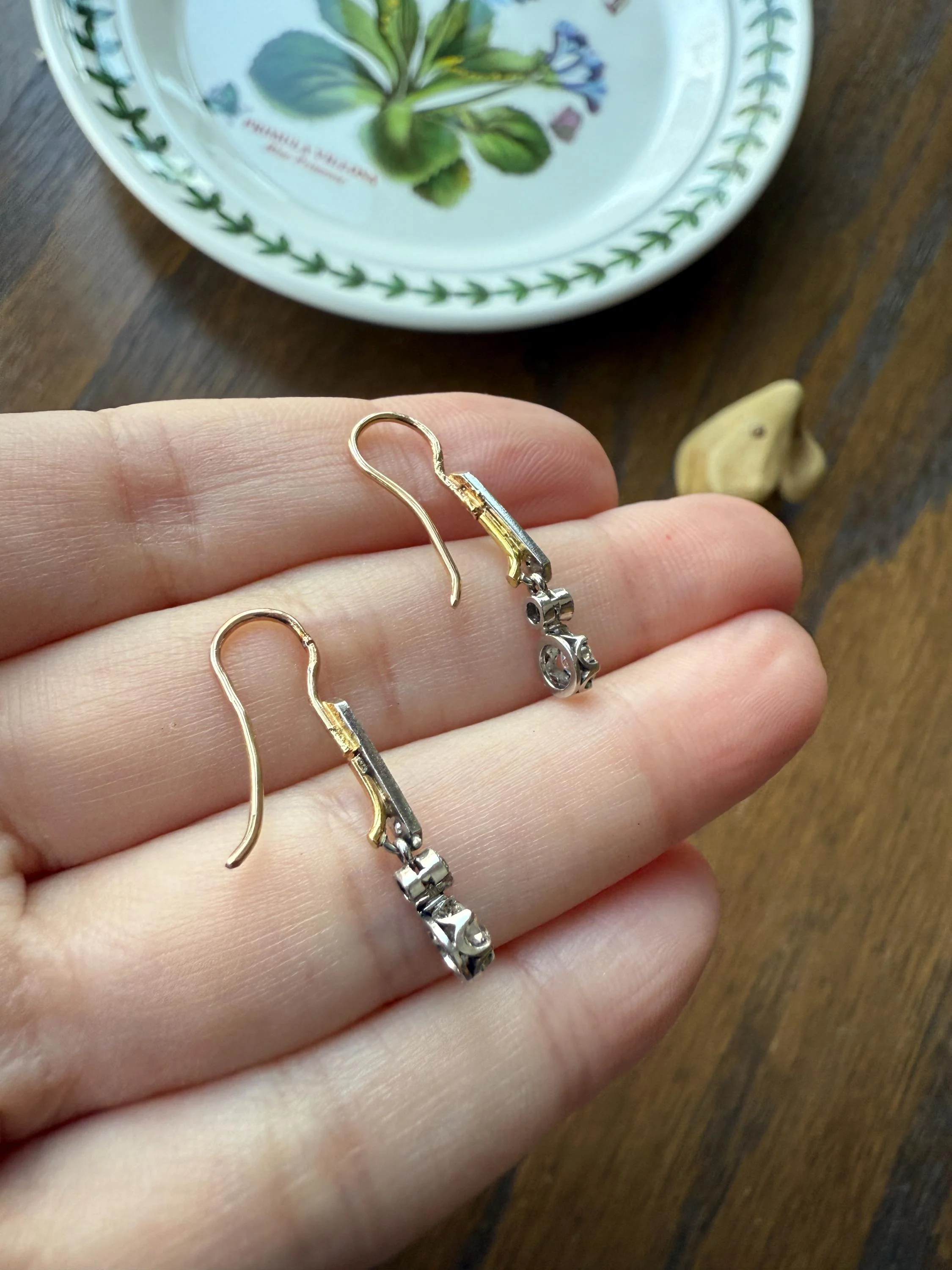 Antique Linear Old Cut DIAMOND Dangle EARRINGS 18k Gold Romantic Gift Something Old Bridal - Image 14