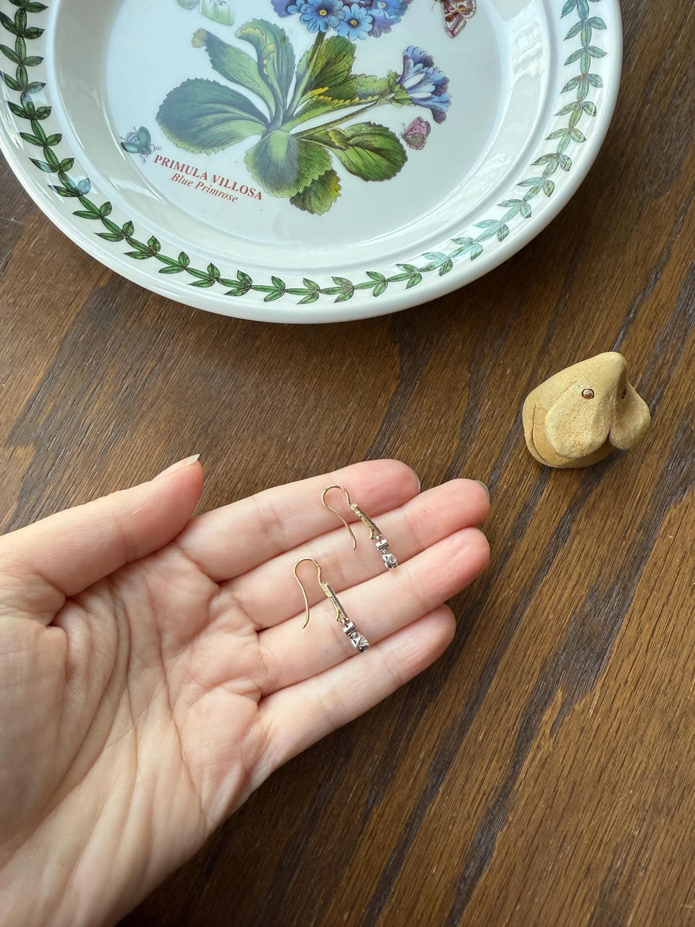 Antique Linear Old Cut DIAMOND Dangle EARRINGS 18k Gold Romantic Gift Something Old Bridal - Image 15