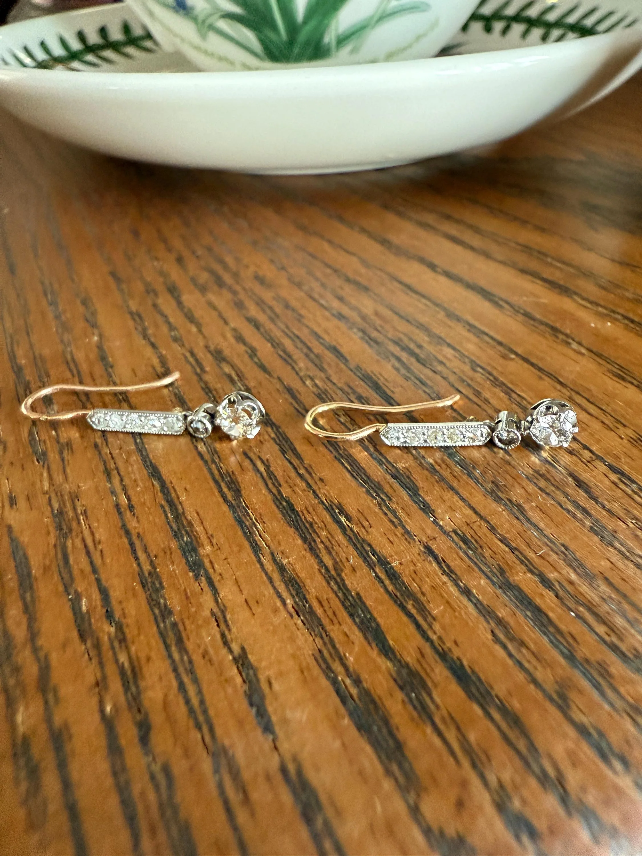 Antique Linear Old Cut DIAMOND Dangle EARRINGS 18k Gold Romantic Gift Something Old Bridal - Image 5
