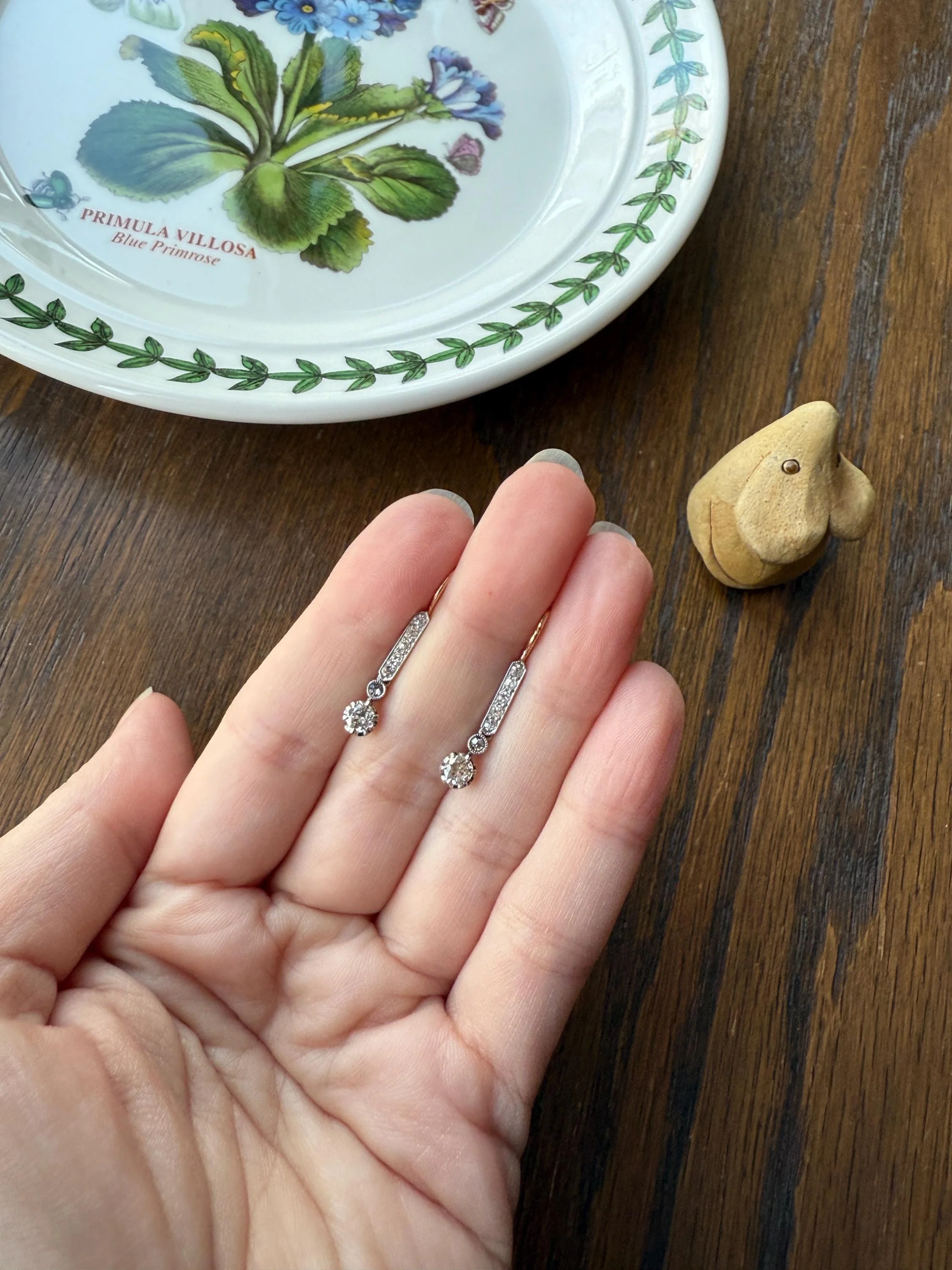 Antique Linear Old Cut DIAMOND Dangle EARRINGS 18k Gold Romantic Gift Something Old Bridal - Image 7
