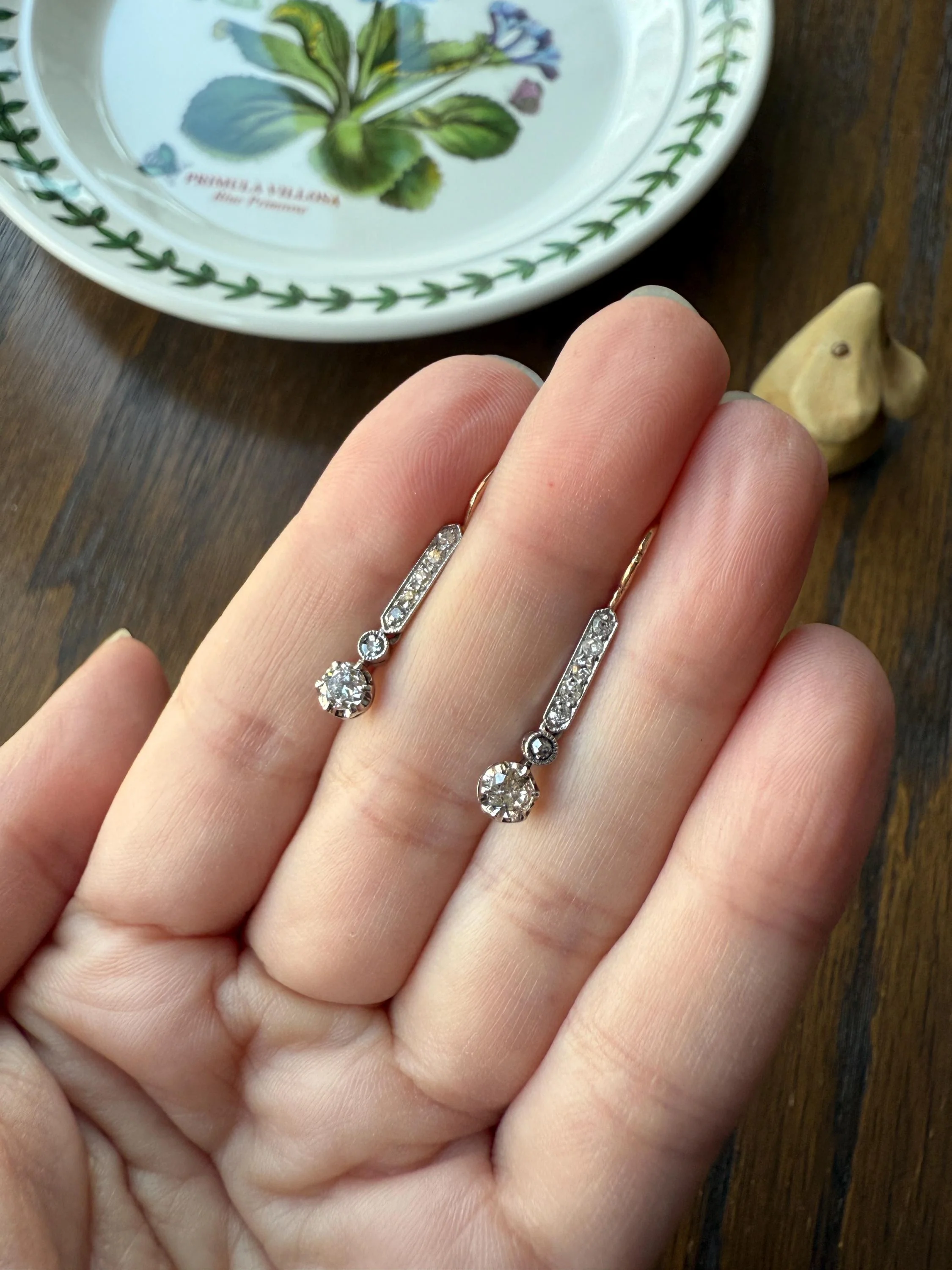Antique Linear Old Cut DIAMOND Dangle EARRINGS 18k Gold Romantic Gift Something Old Bridal - Image 8