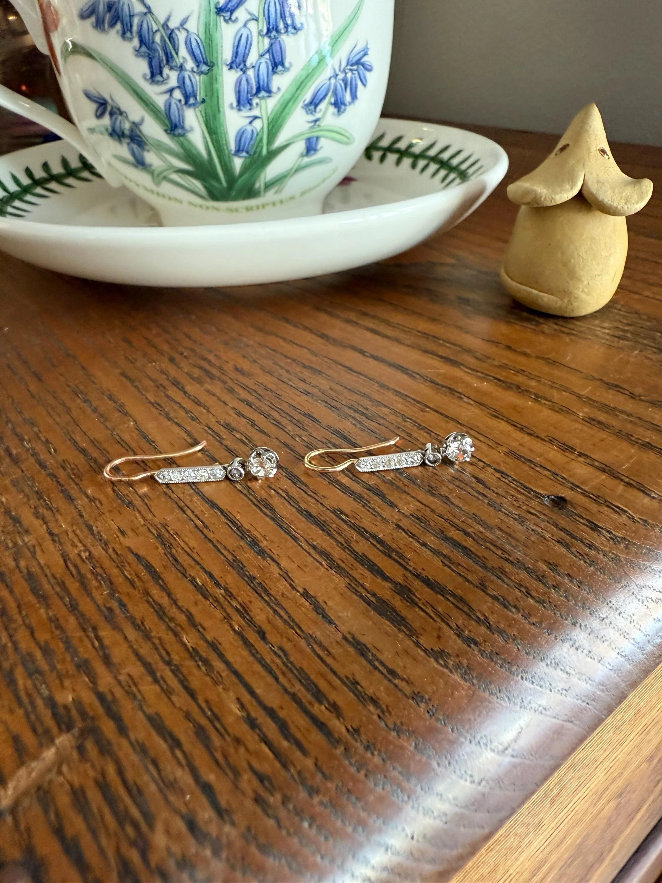 Antique Linear Old Cut DIAMOND Dangle EARRINGS 18k Gold Romantic Gift Something Old Bridal - Image 9