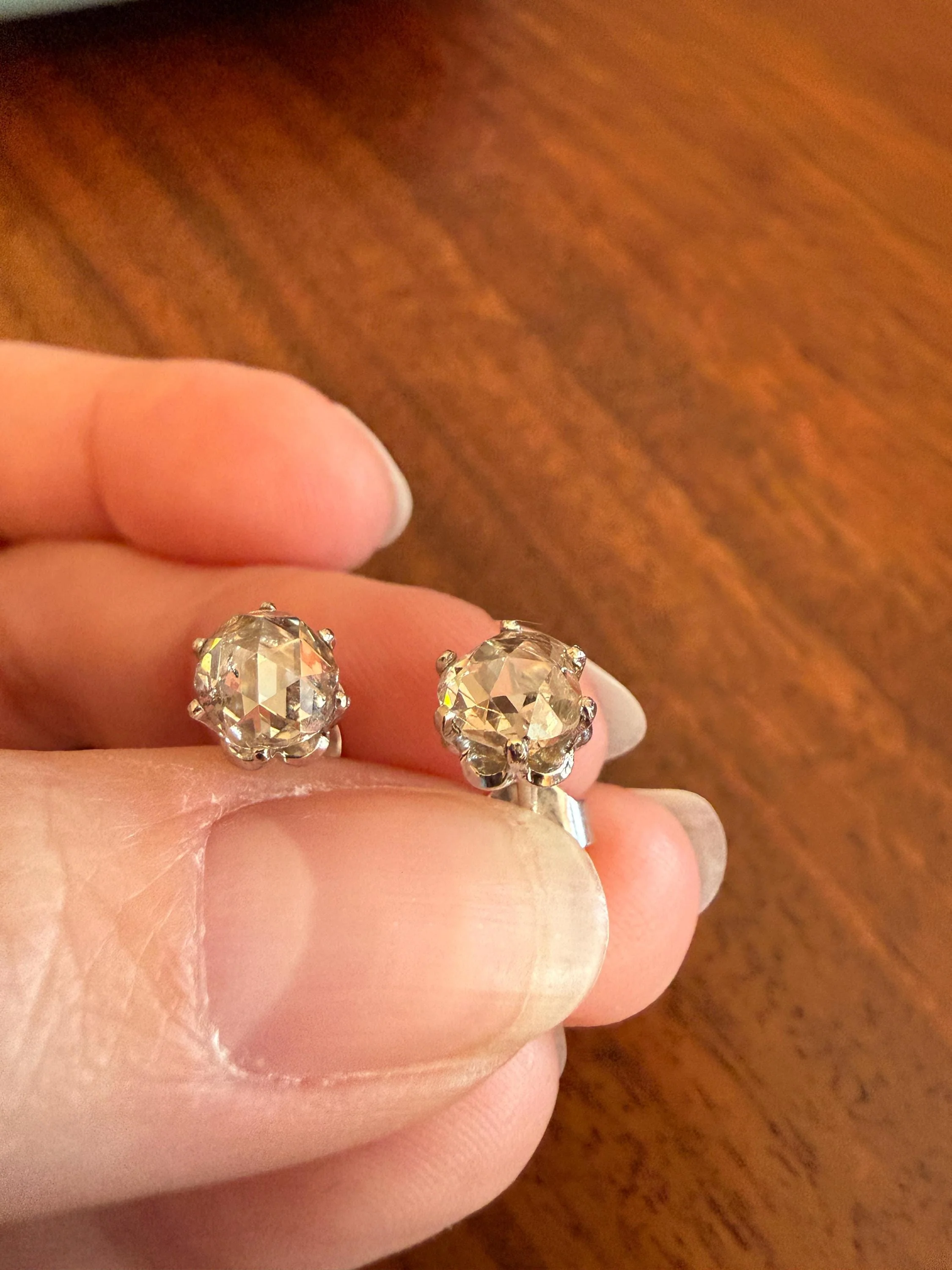 Antique Natural Rose Cut DIAMOND Stud EARRINGS 2 Carats Face Up 14k White Gold Solid Large Open Back - Image 15