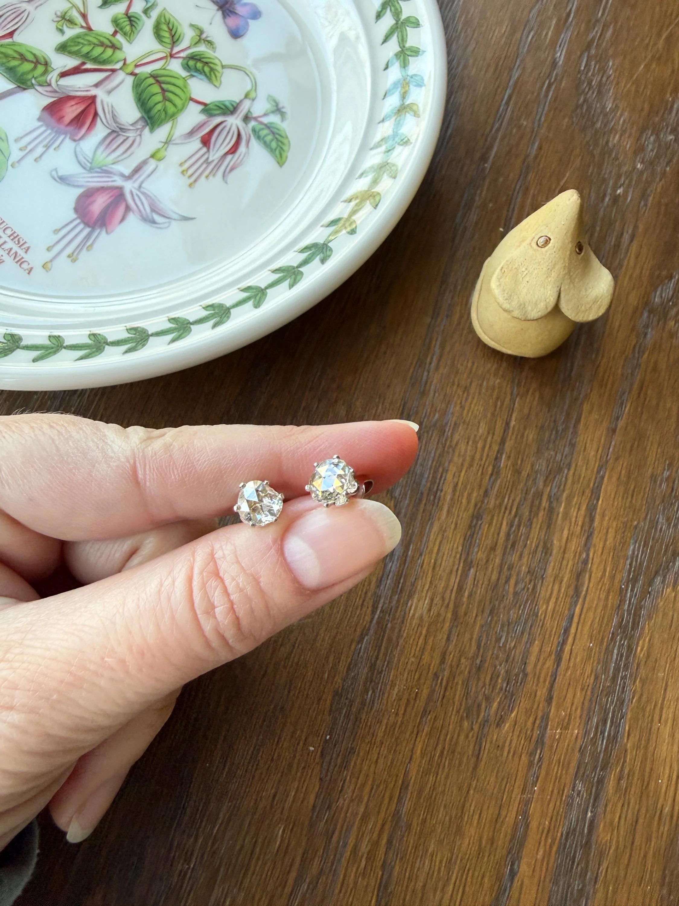 Antique Natural Rose Cut DIAMOND Stud EARRINGS 2 Carats Face Up 14k White Gold Solid Large Open Back - Image 19