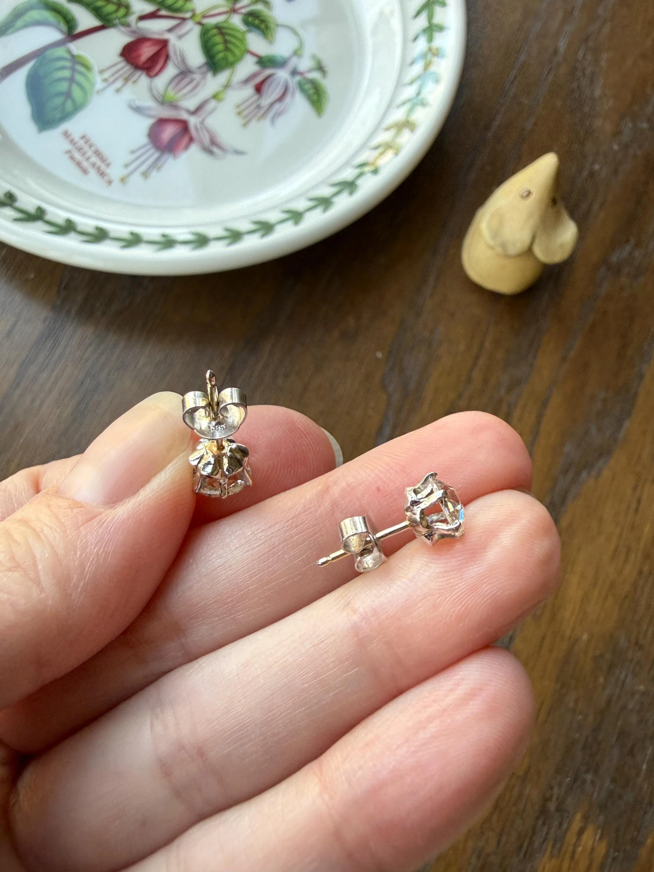 Antique Natural Rose Cut DIAMOND Stud EARRINGS 2 Carats Face Up 14k White Gold Solid Large Open Back - Image 20