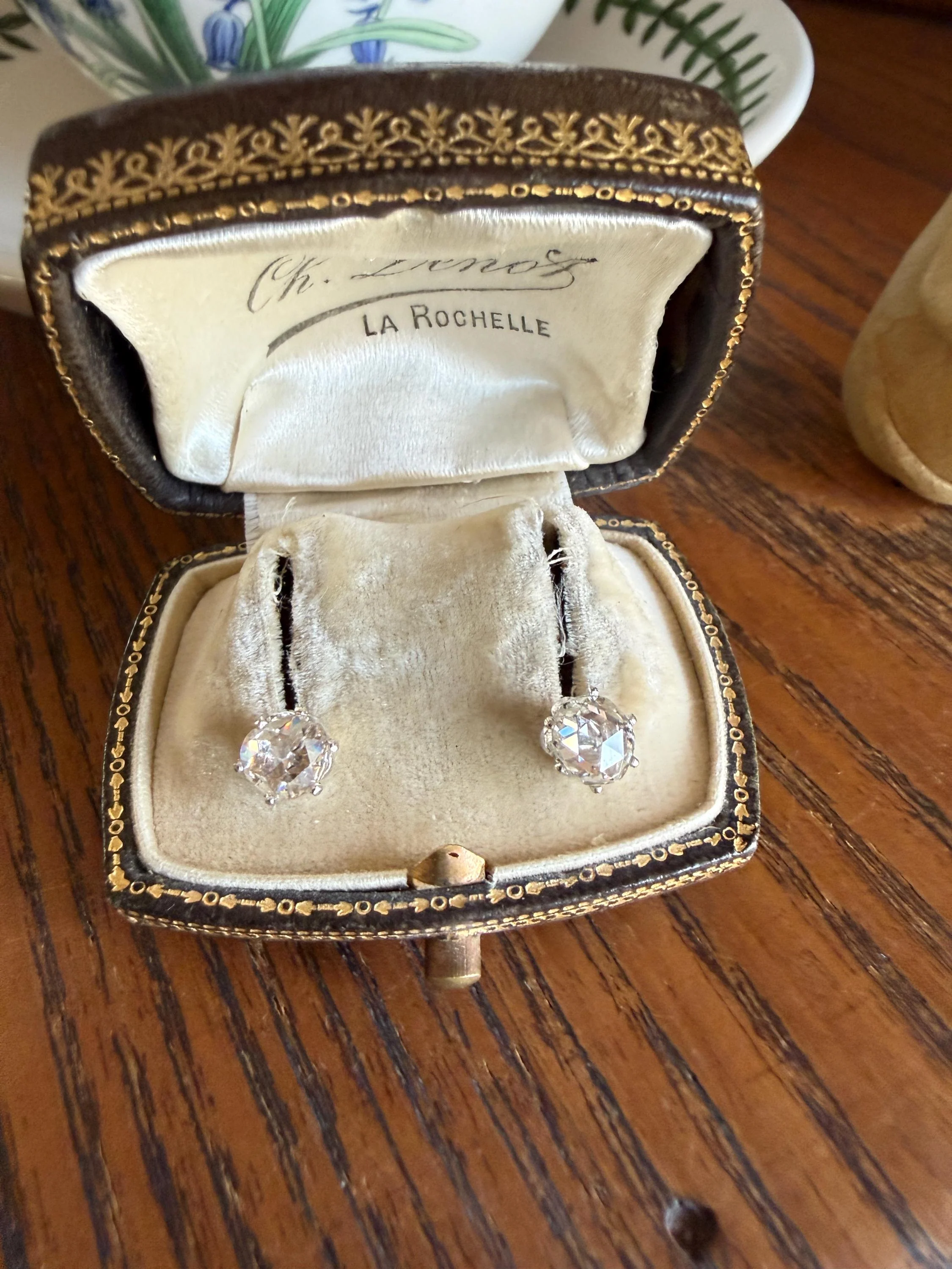 Antique Natural Rose Cut DIAMOND Stud EARRINGS 2 Carats Face Up 14k White Gold Solid Large Open Back - Image 4