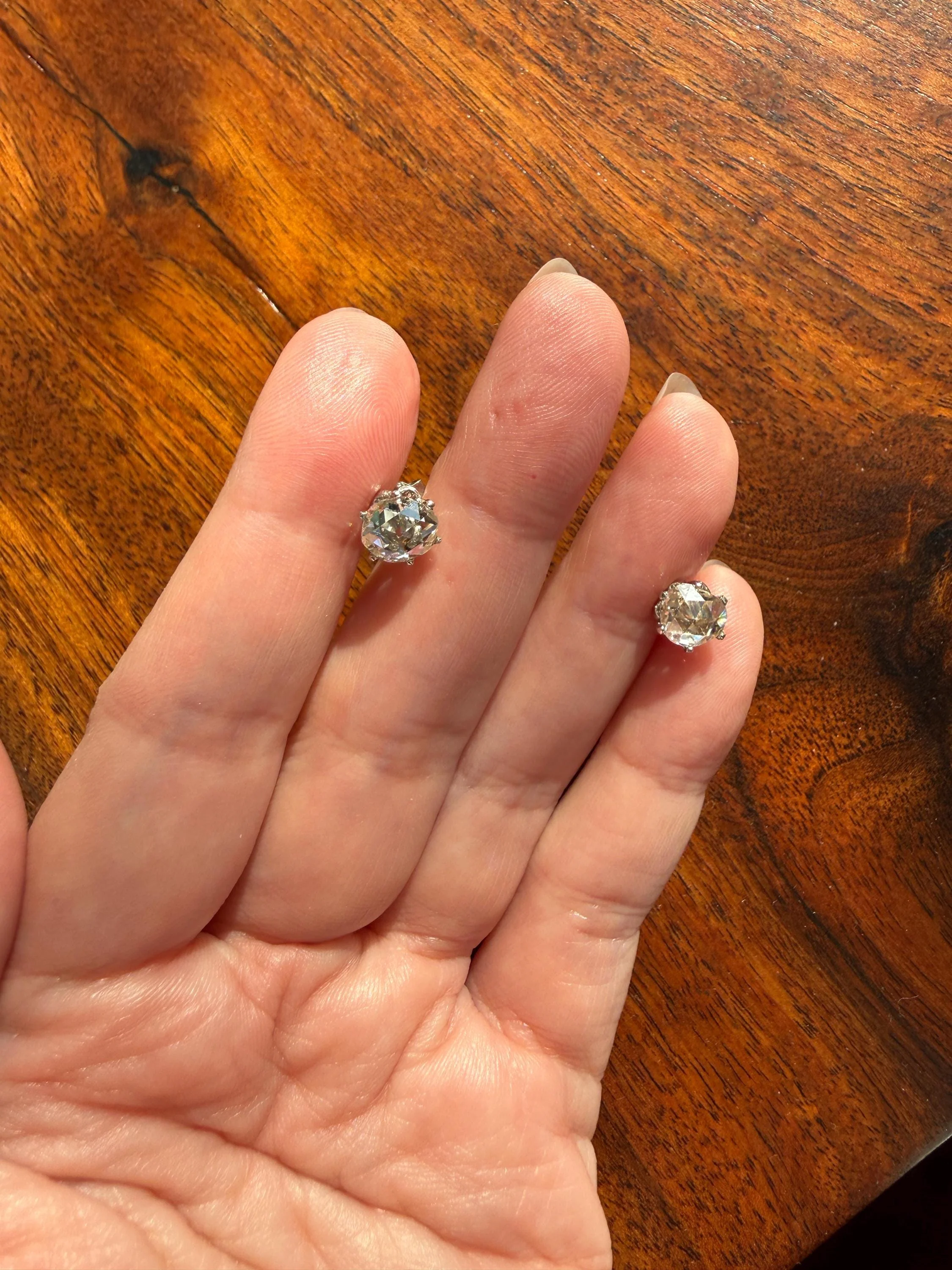 Antique Natural Rose Cut DIAMOND Stud EARRINGS 2 Carats Face Up 14k White Gold Solid Large Open Back - Image 7