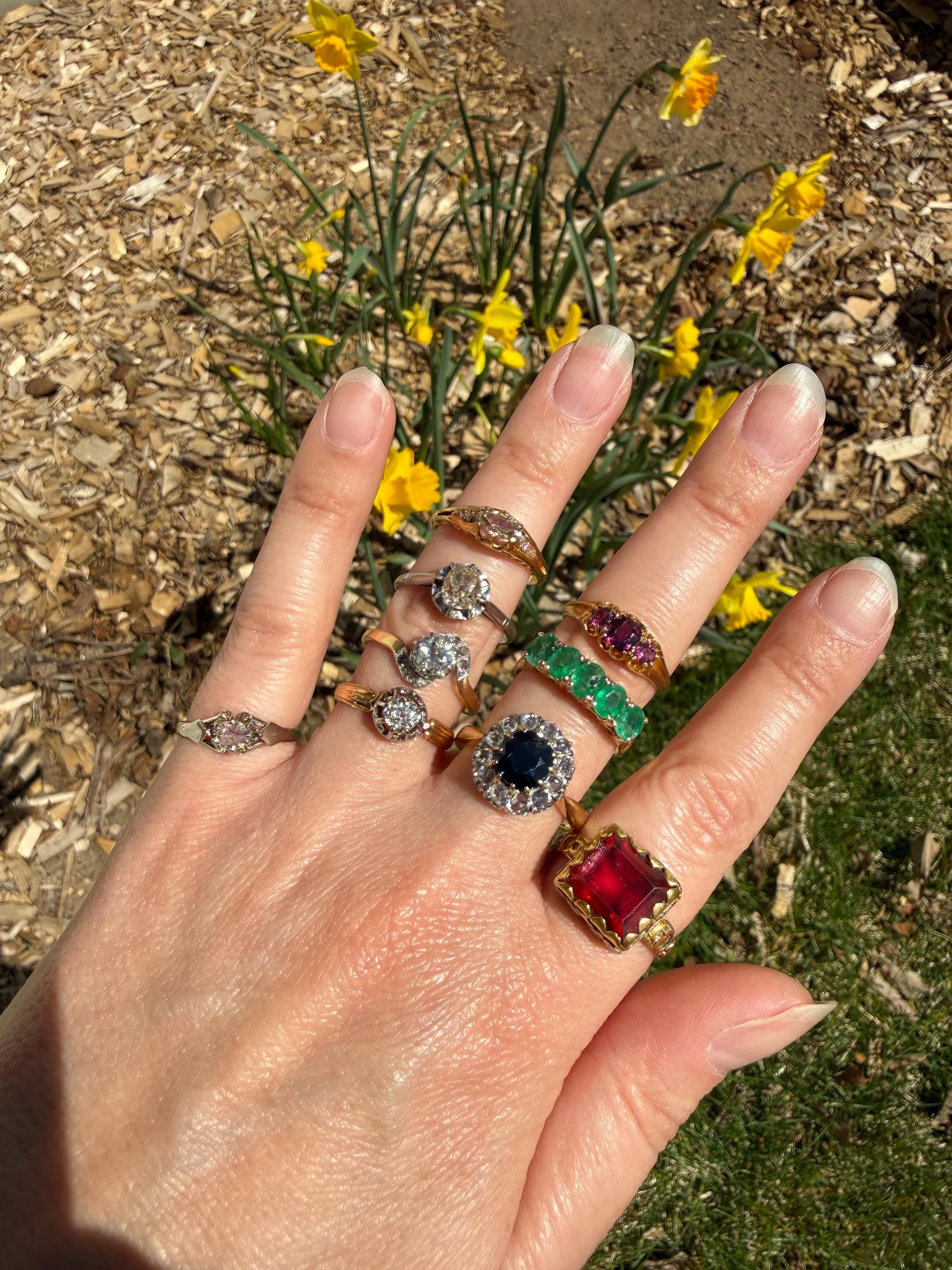 Antique Natural Sapphire Peacock Greenish Blue Halo Ring with Rose Cut Diamonds French Early 1900s Victorian Edwardian - Image 17