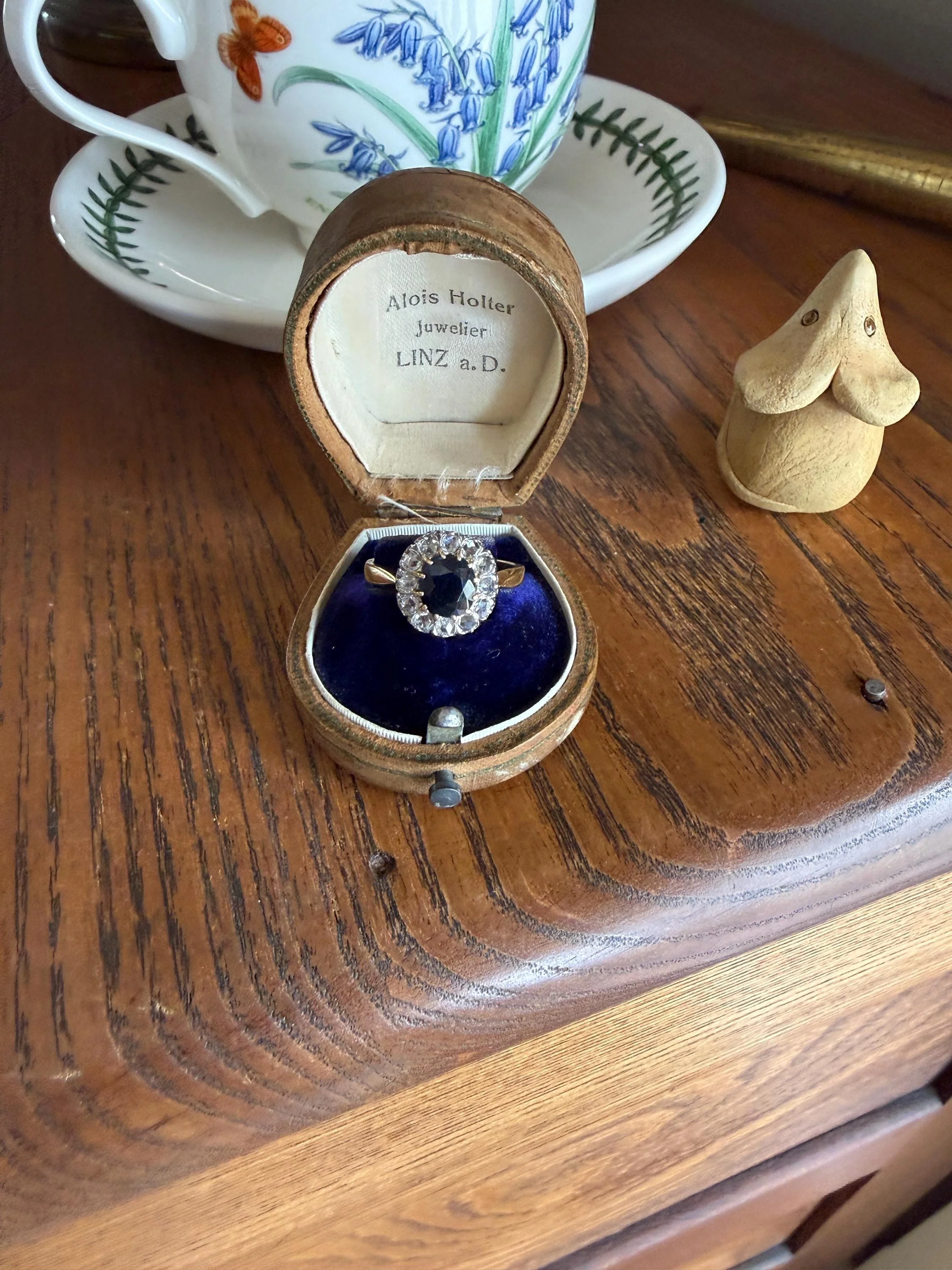 Antique Natural Sapphire Peacock Greenish Blue Halo Ring with Rose Cut Diamonds French Early 1900s Victorian Edwardian - Image 18