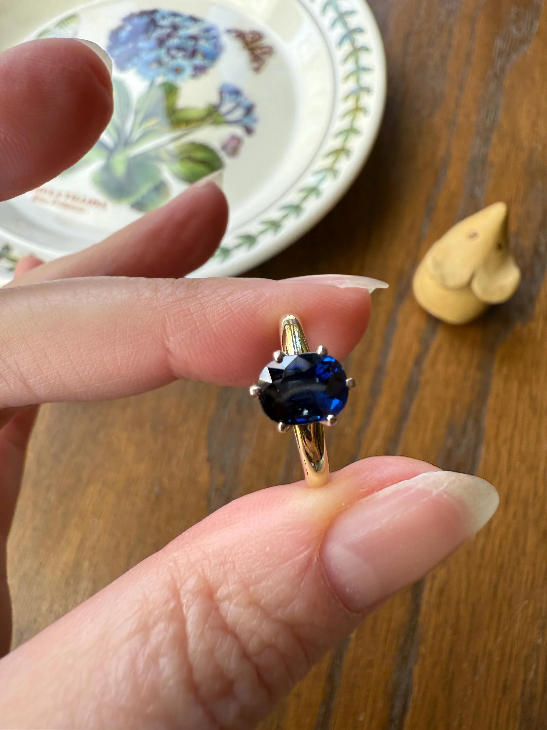 Antique Natural Sapphire Tall Solitaire Ring 14k Gold True Blue Oval Stacker Royal Glow Alternative Engagement Ring Daily Wearer A+ Stone - Image 13