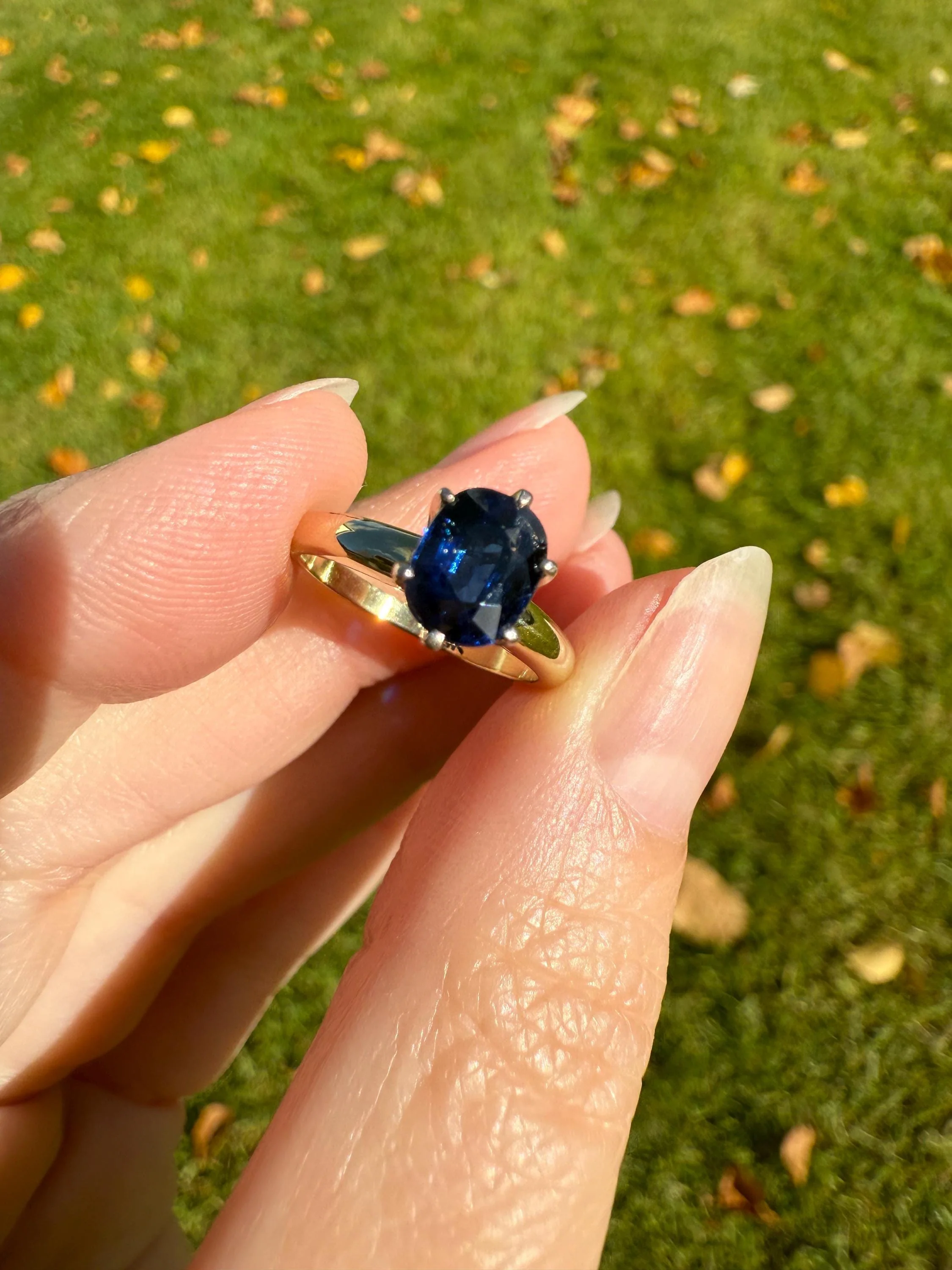Antique Natural Sapphire Tall Solitaire Ring 14k Gold True Blue Oval Stacker Royal Glow Alternative Engagement Ring Daily Wearer A+ Stone - Image 14