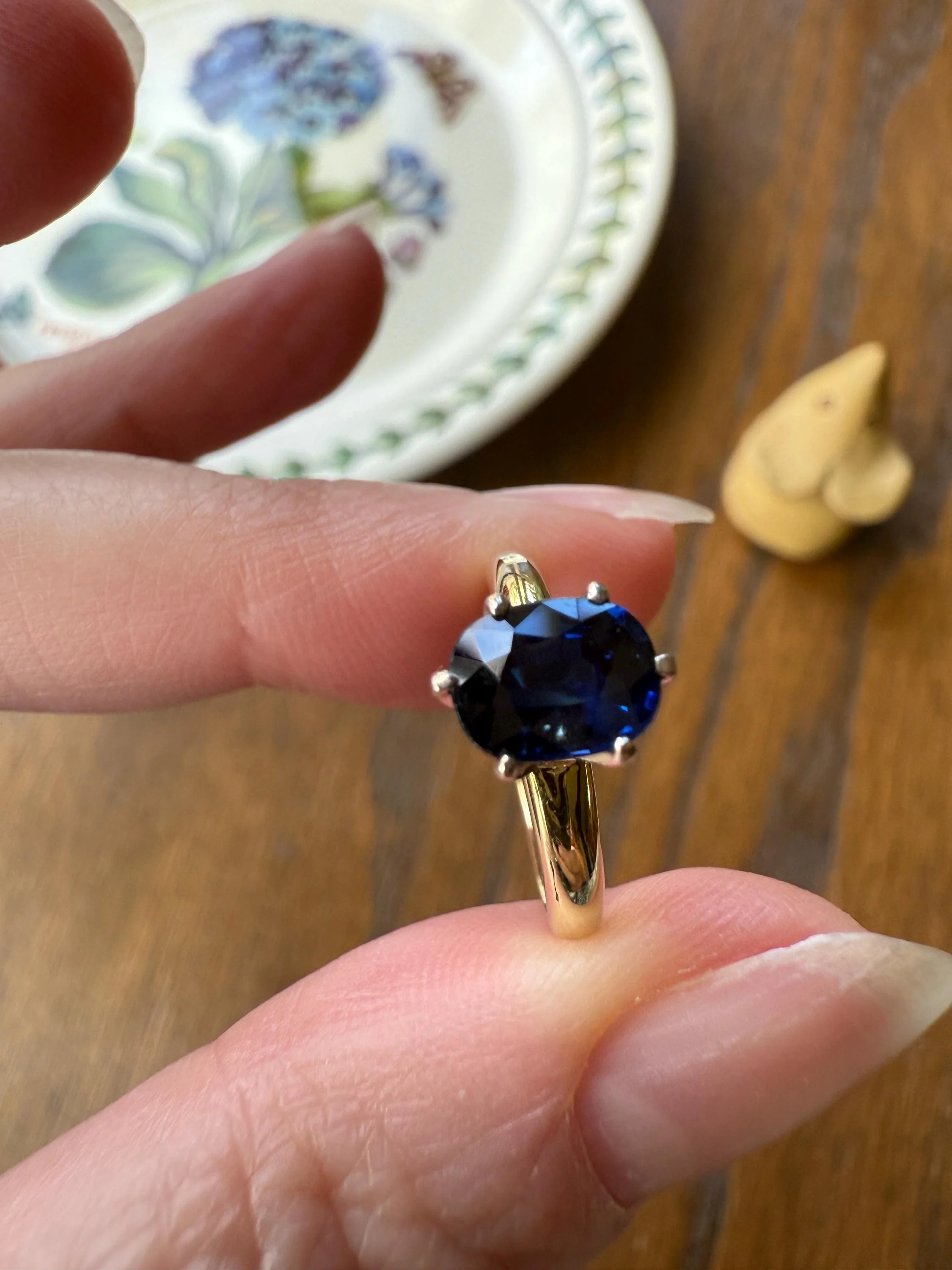 Antique Natural Sapphire Tall Solitaire Ring 14k Gold True Blue Oval Stacker Royal Glow Alternative Engagement Ring Daily Wearer A+ Stone - Image 4